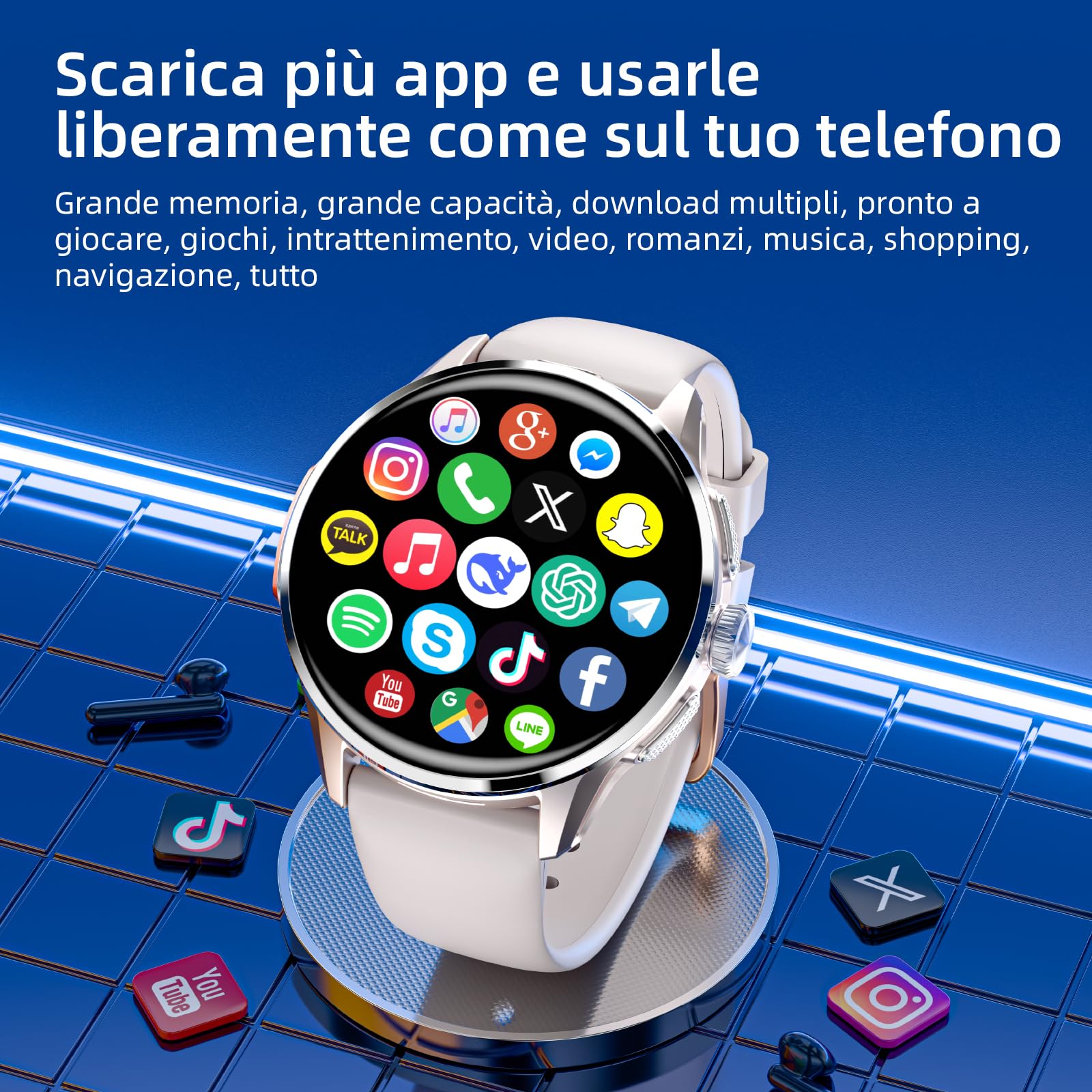 LOKMAT Scheda SIM 4G Android Smart Watch, schermo grande AMOLED da 1,6 pollici, 3 GB + 32 GB, smartwatch per uomini e donne con fotocamera girevole, WiFi, GPS, orologio fitness tracker (argento)