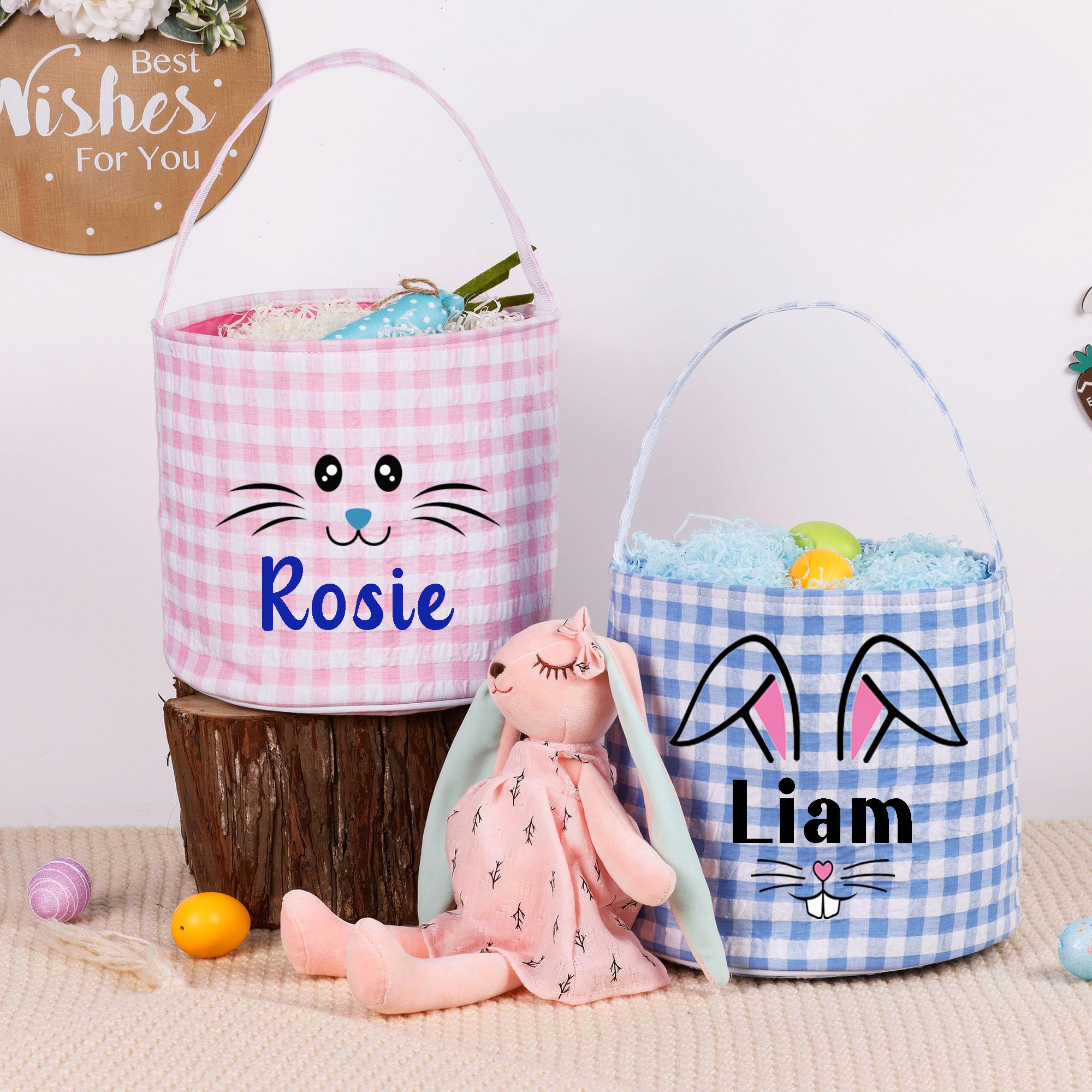 Personalized Easter Basket for Girls, Custom Bunny Easter Storage Basket Bag for Kids New Baby Gift Bag Easter Party Candy Bag