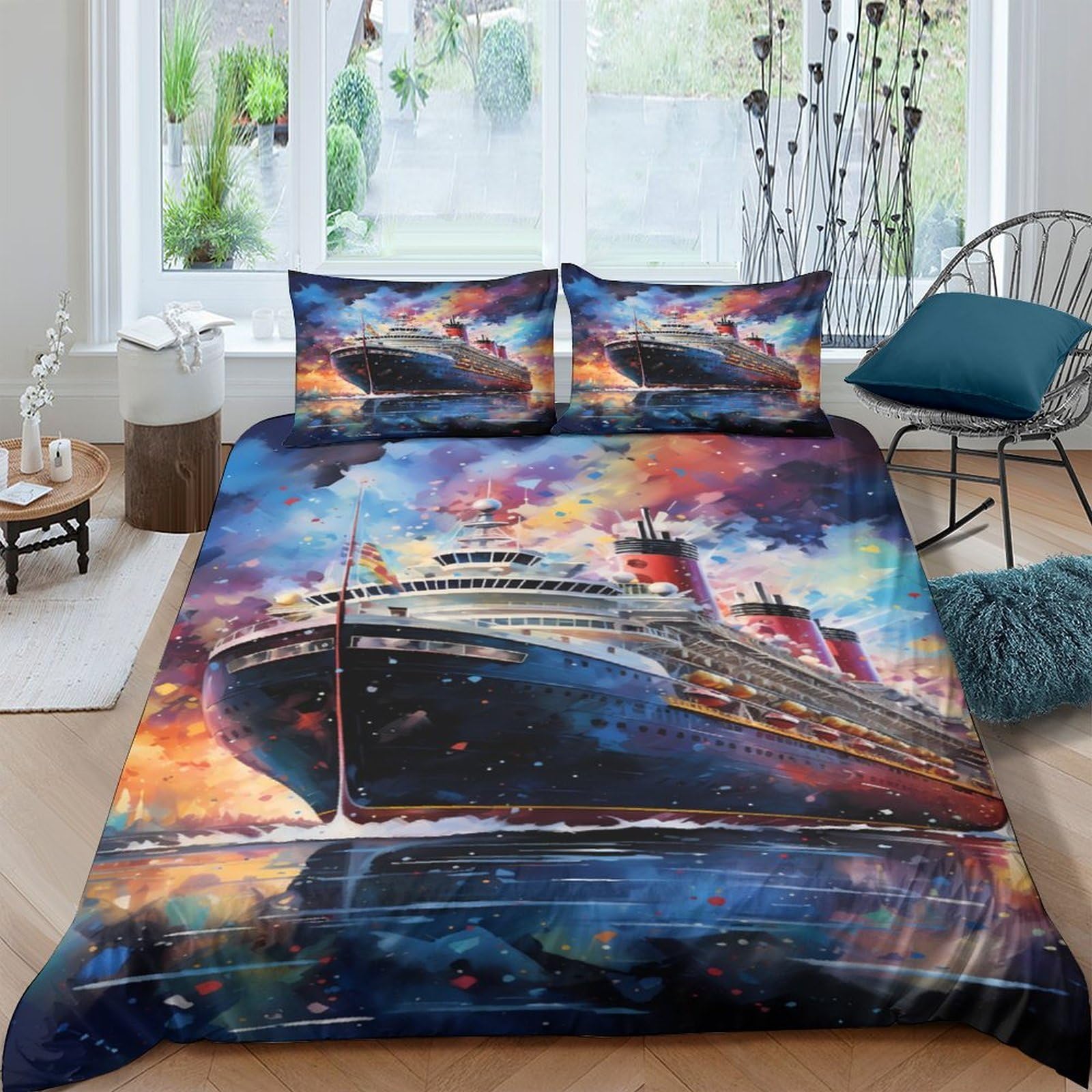 Ctjqhvkz Style-7 3D Printed Ocean Cruise Ship Fitted Sheet Microfiber Soft Breathable Sunset Harbor Mattress Cover For Bedroom Guestroom Decor Single（135X200cm）