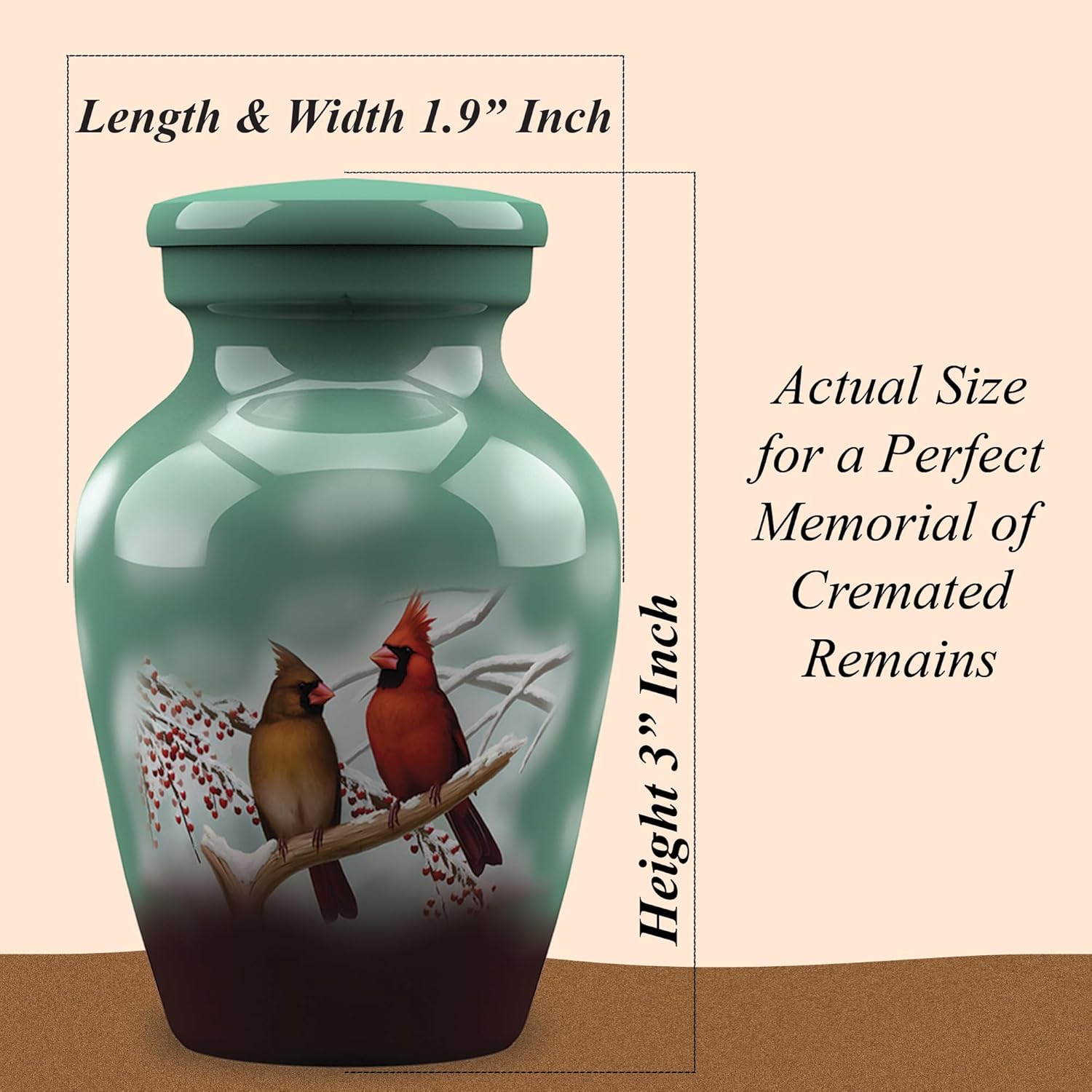 Forever URNS Mini Cremation Funeral Urn with Printed Cardinal Birds Theme for Human Ashes of Female & Male | 3 cu in | Small | Multicolor | Completely Handcrafted with Velvet Protection Box