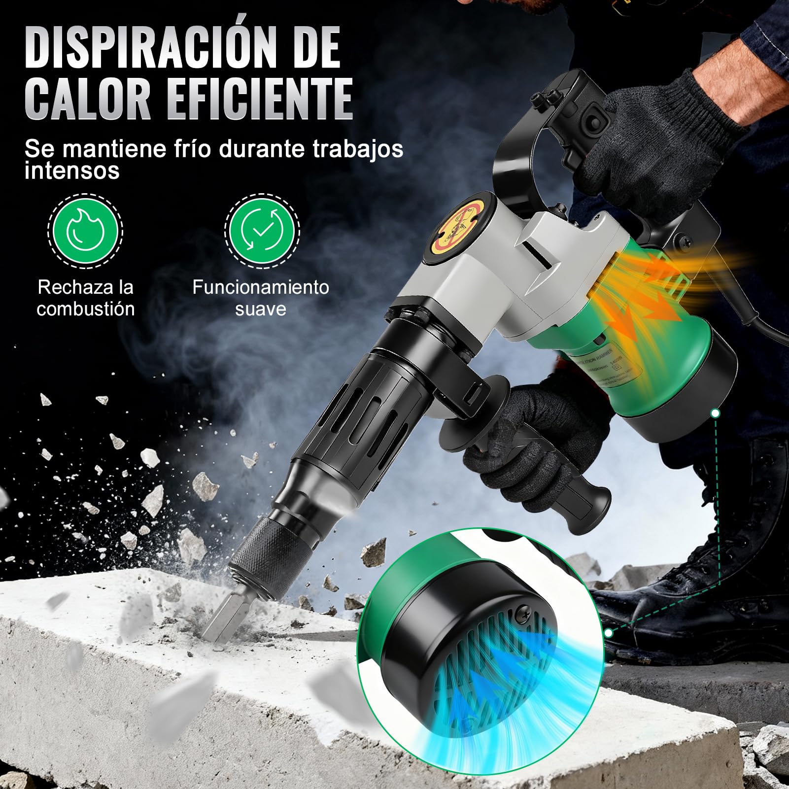 Martillo perforador SDS Plus, juego de martillo demoledor de 1400 W y 30 julios, taladro percutor eléctrico 3 en 1 de 3600 RPM con mango antivibración, incluye cincel puntiagudo y cincel plano.