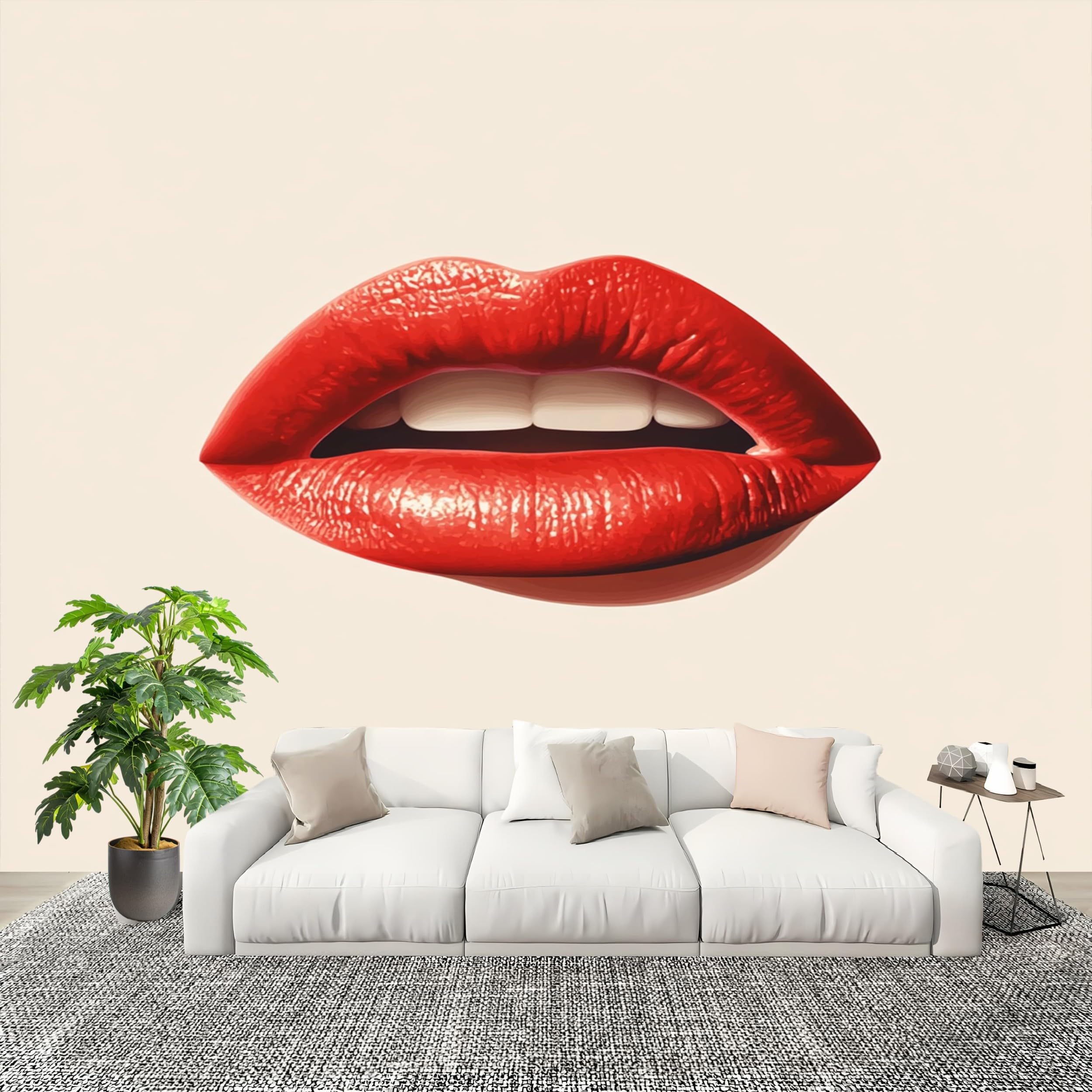 Papier Peint Intissé Haut de Gamme 400x280 Motif Lèvres Rouges Décoration Murale Chic