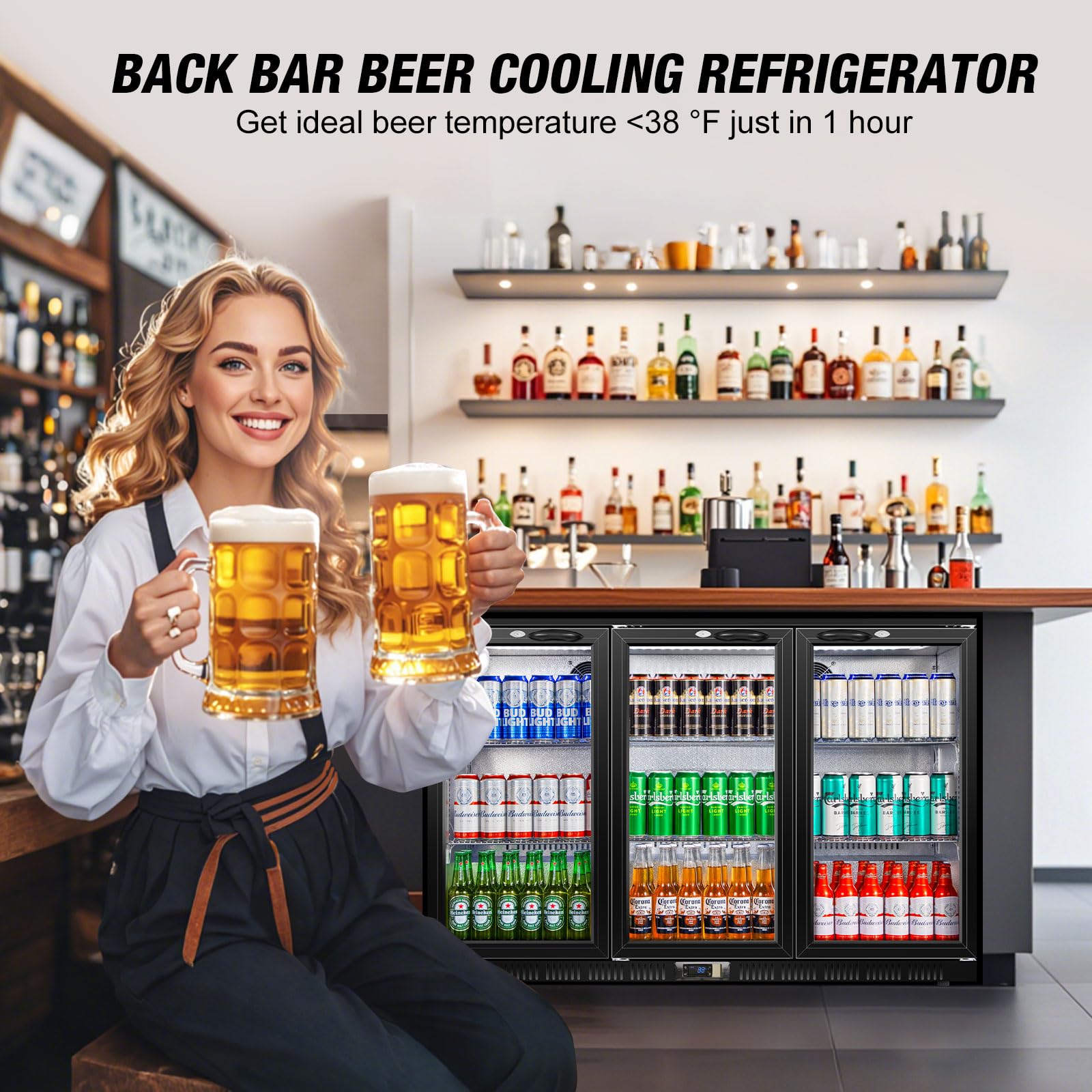Velieta Beverage Refrigerator Drink Fridge, Back Bar Beer Fridge With 3 Glass Door, 35.5 In Height Beverage Cooler, Under Counter Refrigerator, Drink Cooler Undercounter Refrigerators, Outdoor Fridge on Fridge.com - View 4
