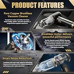 Mini Car Vacuum with Brushless Motor, Handheld Wireless Handheld Vacuum, Car Vacuum Cleaner Cordless for Car Detailing, Pet Hair and Home (Black)