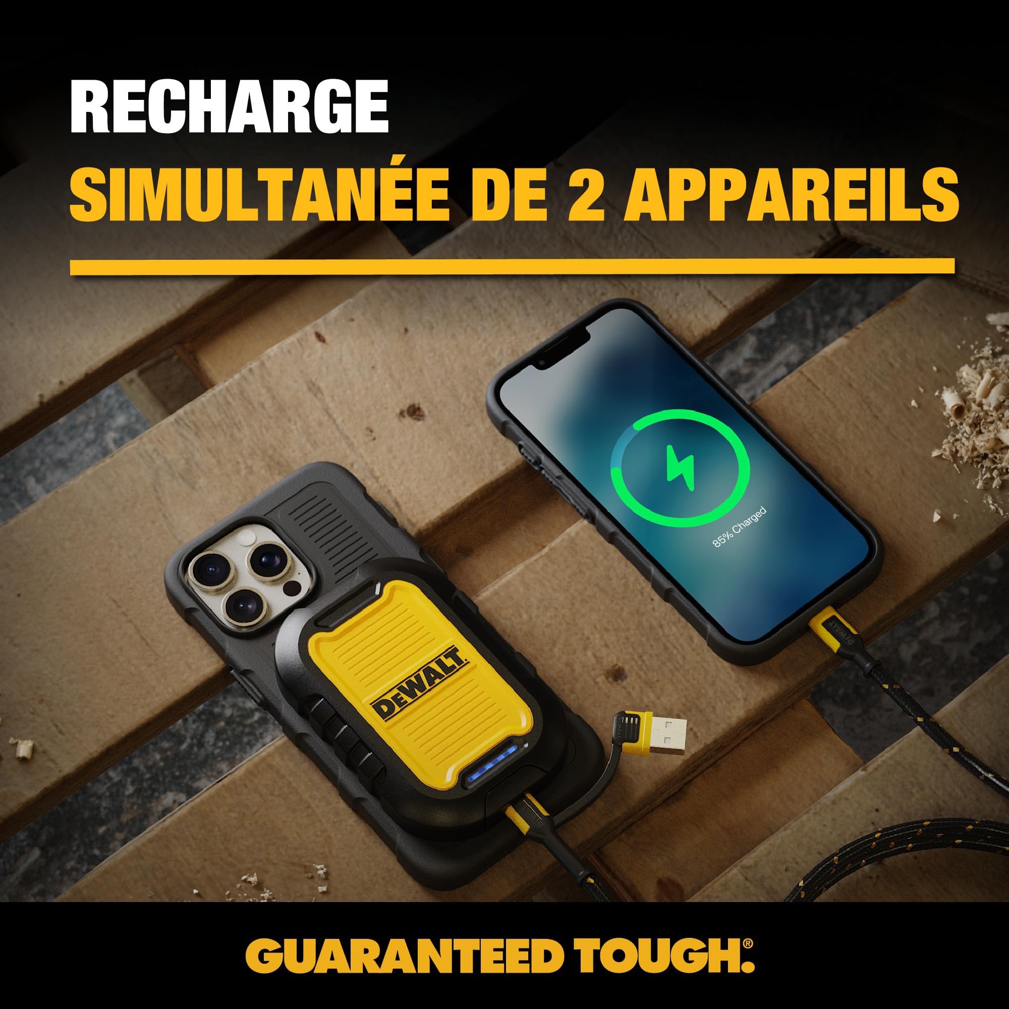 DEWALT Power Bank magnétique Robuste 5 000 mAh, Chargeur Portable sans Fil, Batterie 18W Charge Rapide, USB-C vers C avec Adaptateur USB 4’, résistant à l’Eau, Compatible Magsafe iPhone 17/16/15/14