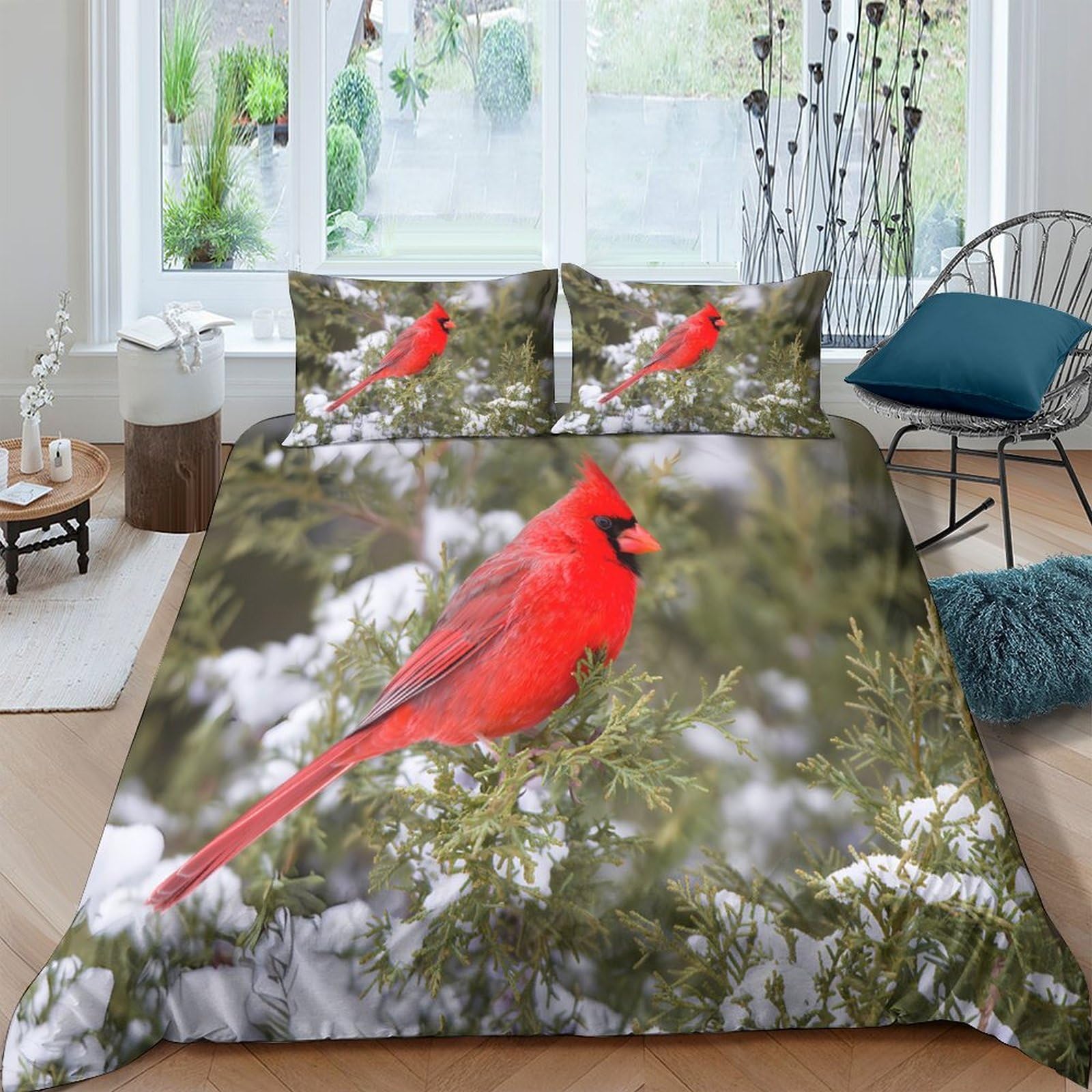 Ctjqhvkz Style-1 3D Printed Red Cardinal Bird Fitted Sheet Microfiber Soft Nature Forest Mattress Cover For Bedroom Guest Room Decor Single（135X200cm）