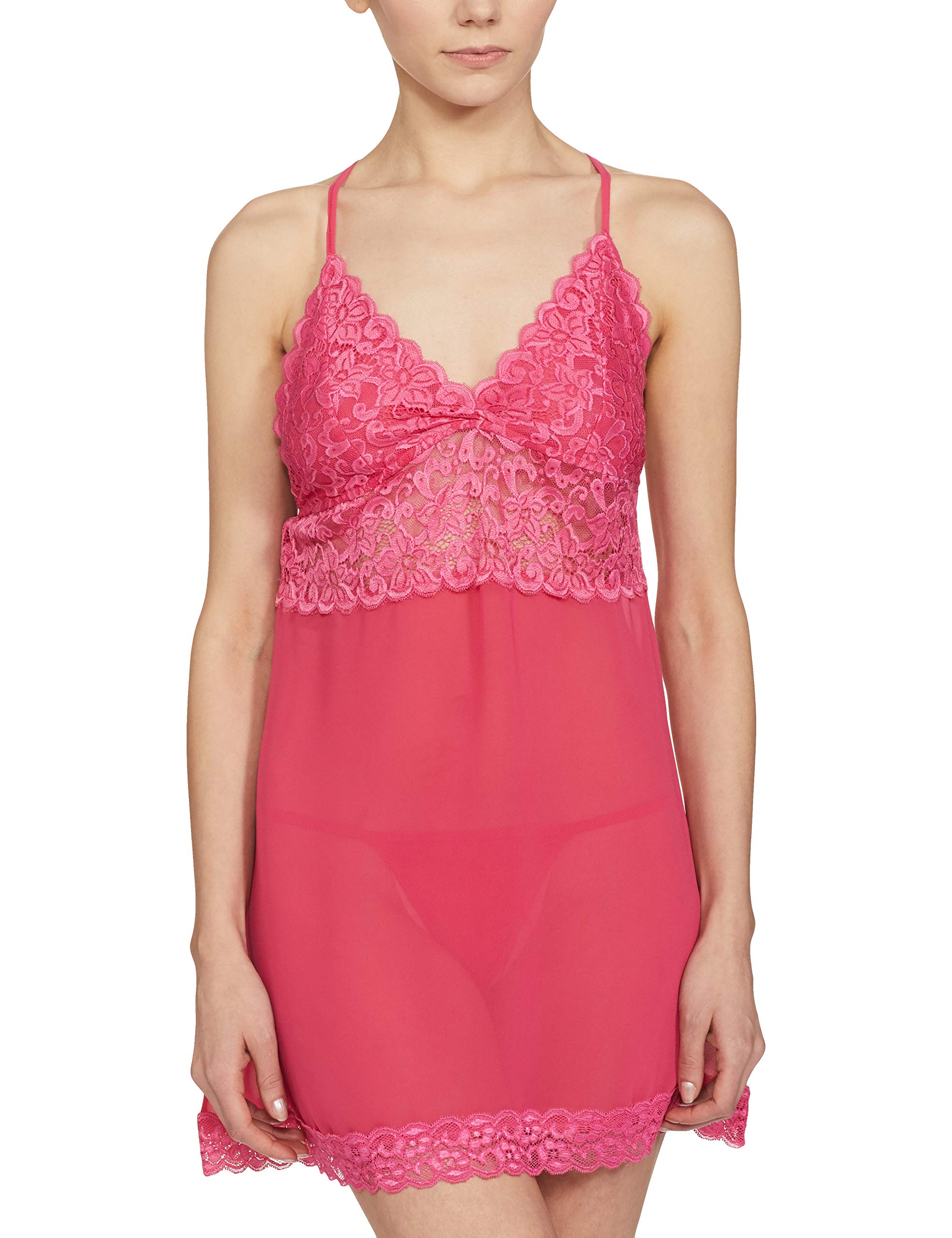 clovia Women's Sheer Babydoll with Thong in Dark Pink - Georgette & Lace-picture-13