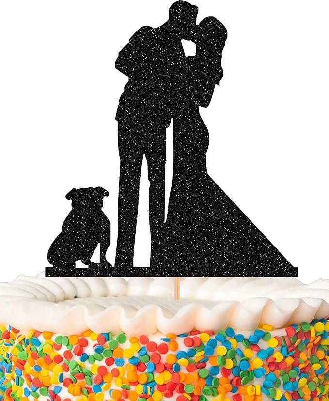 Amazon.com: MYAMPED Dog Wedding Cake Topper - Glitter Black Bulldog ...