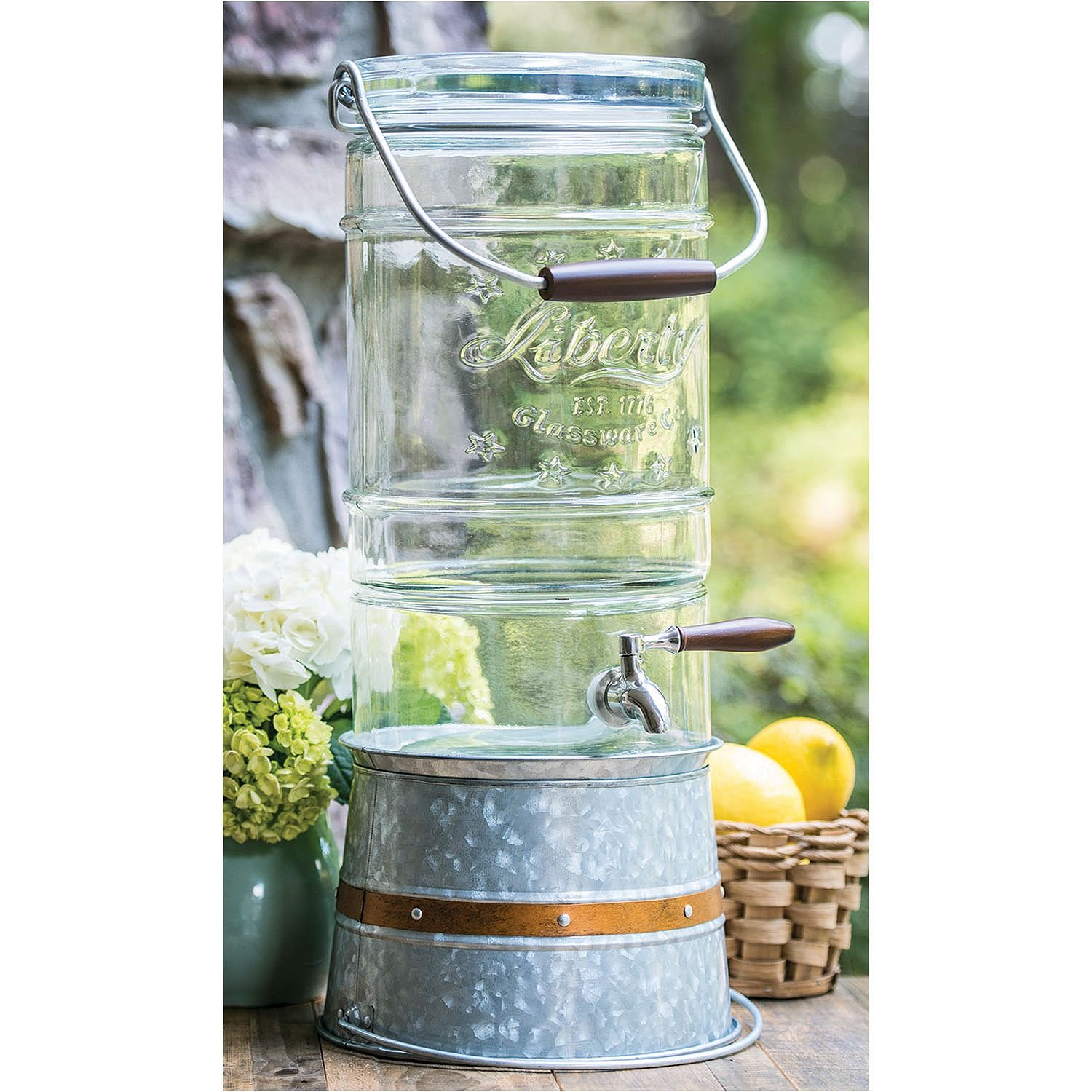 Liberty Glass 2.5 Gallon Glass Beverage Dispenser with Galvanized Steel