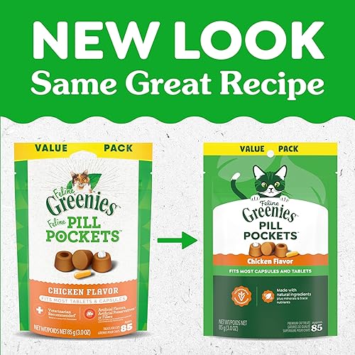 Miniatura 10 de Feline Greenies - Bolsillones para pastillas para gatos, golosinas suaves y naturales para gatos, sabor a pollo, paquete de 3 onzas (85 golosinas)