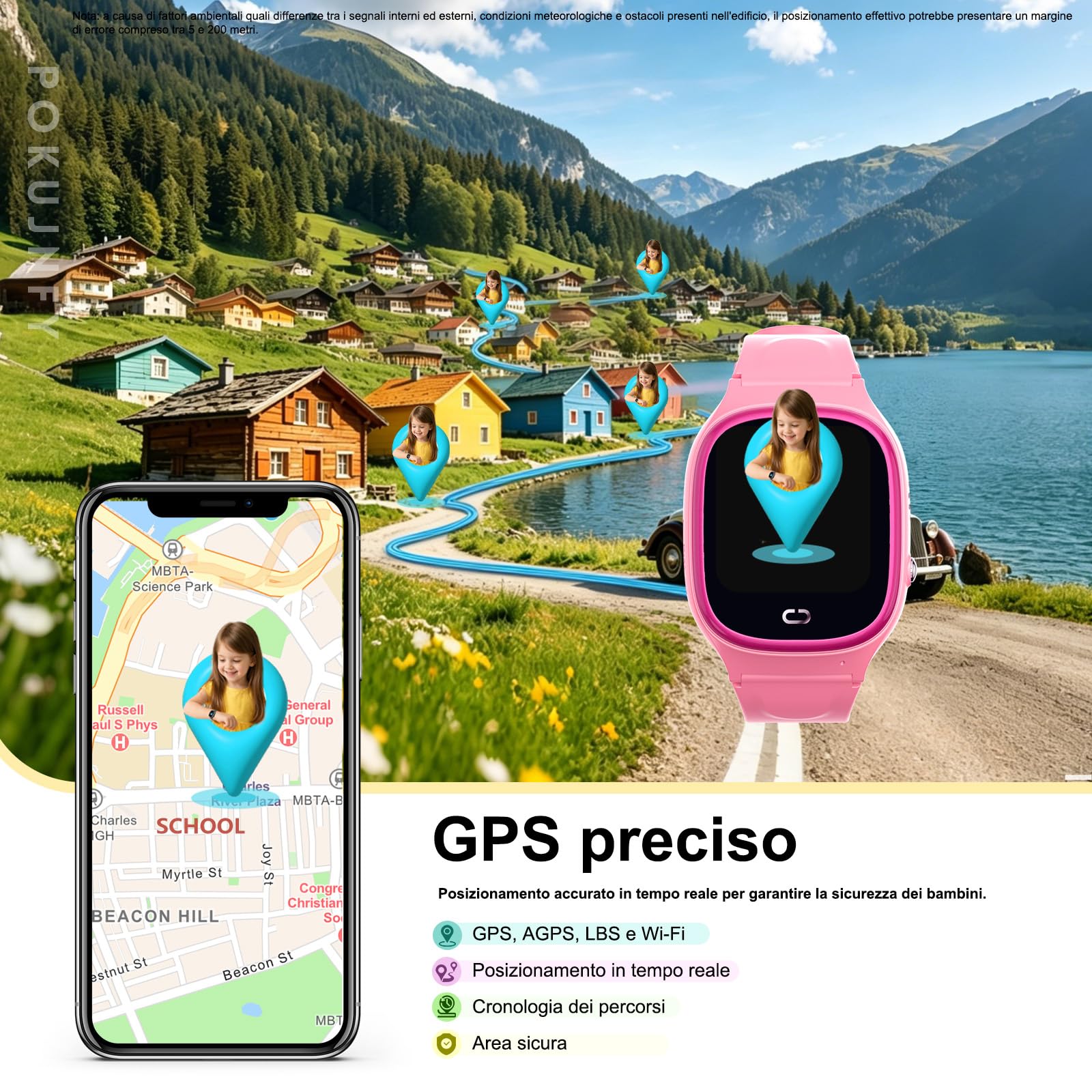 Smartwatch Bambini GPS Telefonate Chat SOS Contatti Sveglia | Giochi IP68 Impermeabile Modalità Classe Digitale Orologio Smartwatch Bambini Bambino Bambina Compleanno Regalo