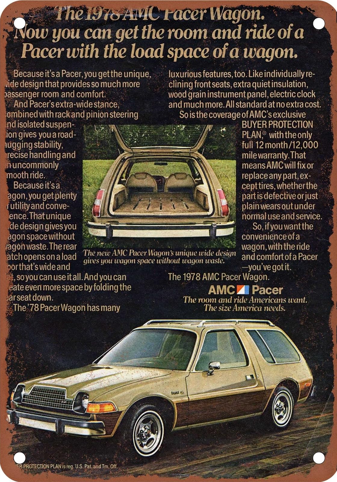 METAL SIGN - 1978 Pacer Vintage Ad 0a - Old Retro Rusty Look home decor
