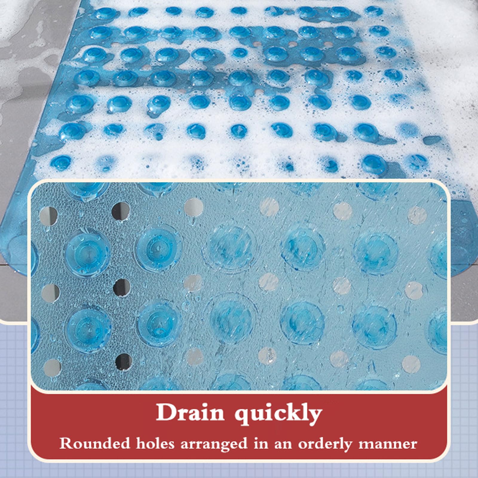 Alfombrilla de Ducha， Alfombra De Baño Antideslizante Confort,Extra Larga,con Orificios Drenaje Y Ventosas,Tacto Suave,Adecuado for Usar En Baños,Duchas,Cocinas(Transparent Gray)