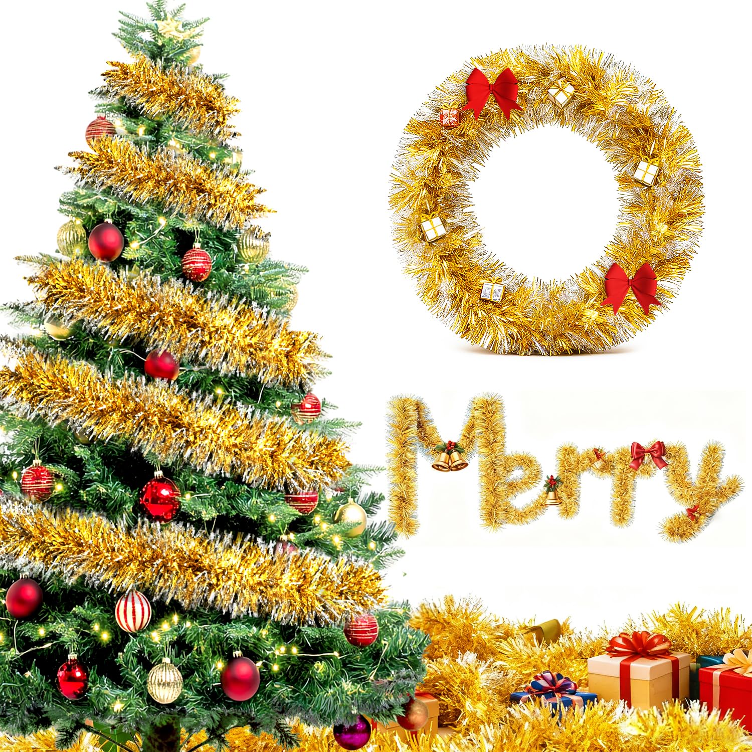 Guirlande De Sapin Fine (270 Cm) Festivités De Noël Or - Couronne Et