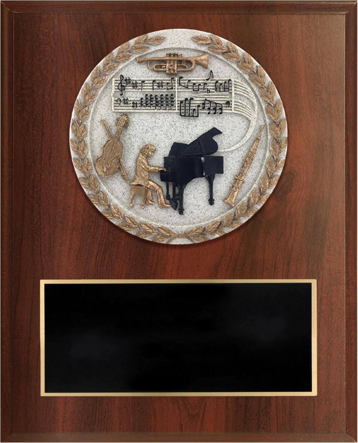 SHOP AWARDS AND GIFTS Customizable Dark Cherry Plaque Award Personalized Custom Engraved, 6 x 8 Inch, Music and Piano