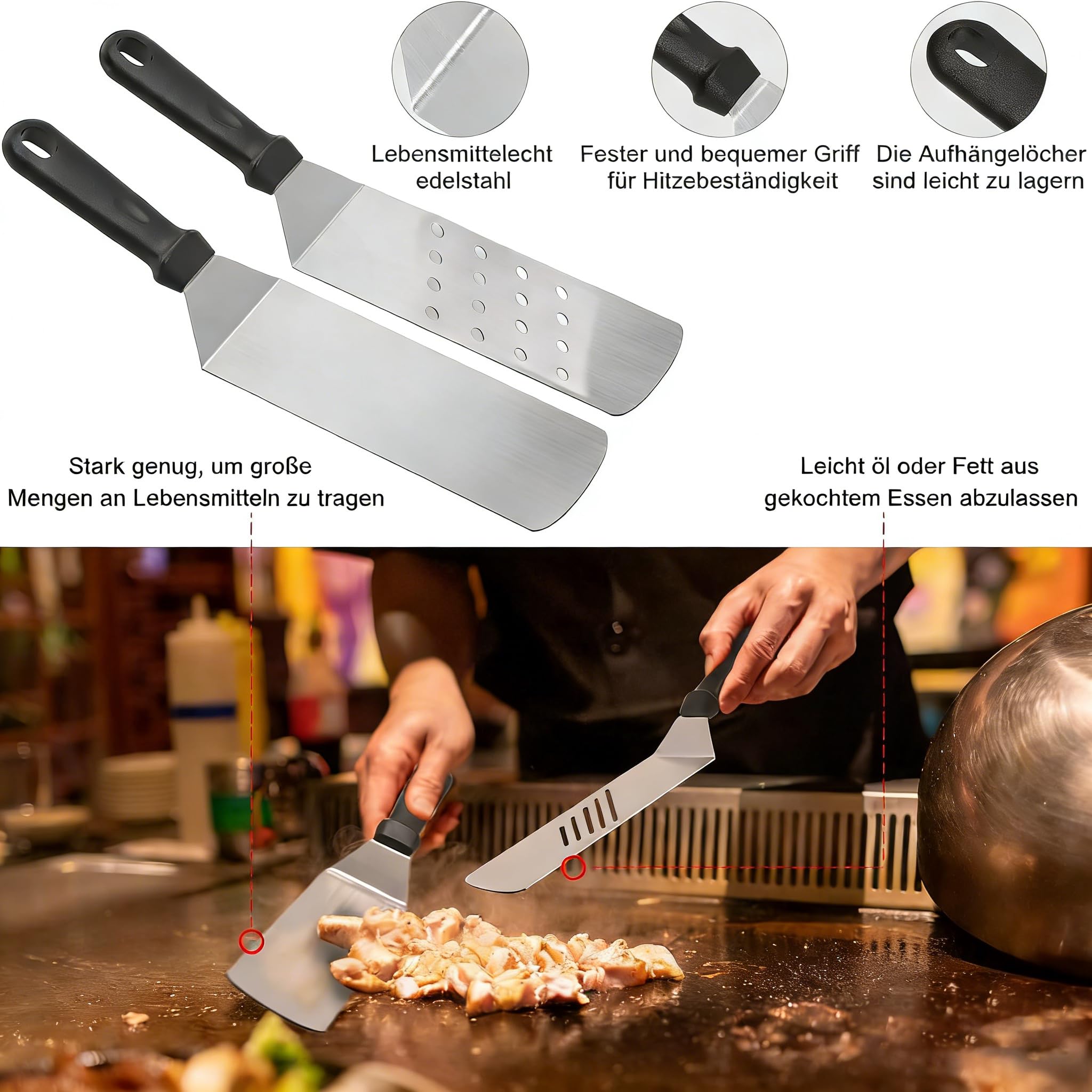Kit d'accessoires de Barbecue en Acier Inoxydable, Spatule Plancha Set, 21 Pièces