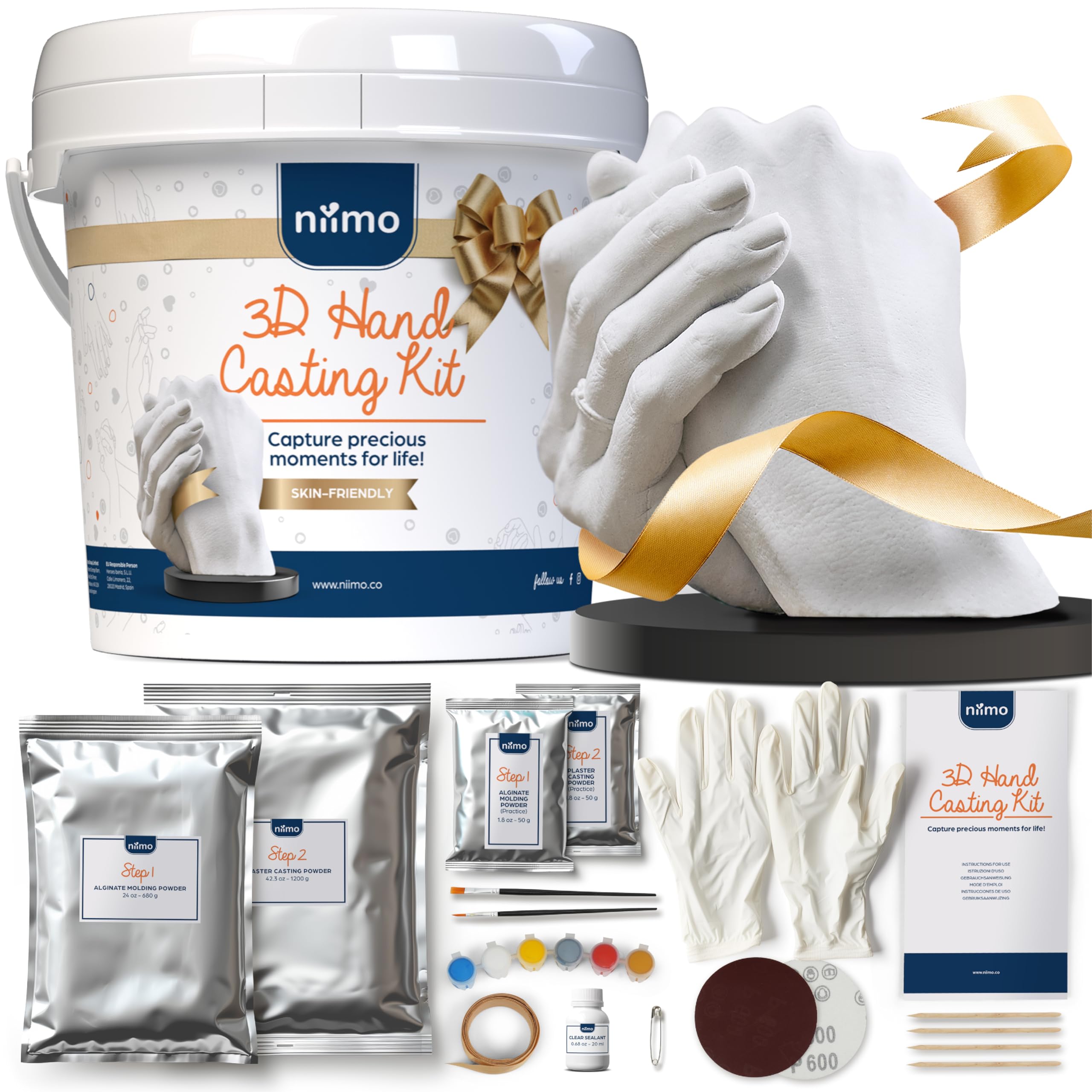Niimo® 3D Hand Casting Kit Gift Set, Fun & Skin-Safe Hand Moulding Kit Couple, Personalised Gifts for Her Includes Paints
