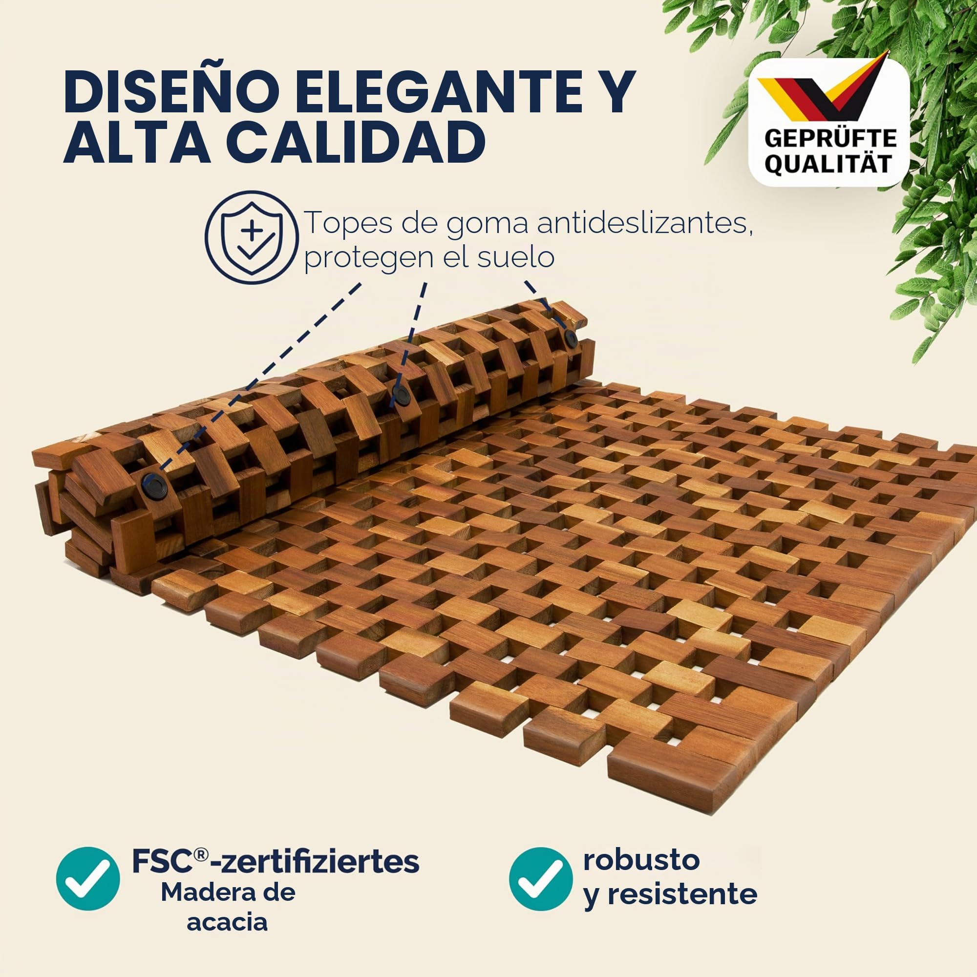 Deuba Set de 2 Alfombras de Baño de Madera de Acacia 80x50cm Alfombrilla para Ducha SPA Certificado FSC