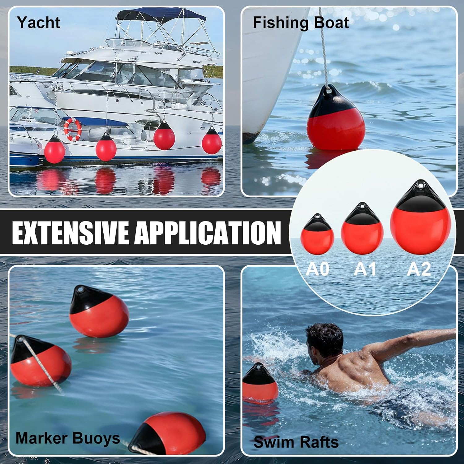 Leero Boat Mooring Buoys,Upgraded Vinyl Marine Fender Balls, 8/11.4/14.8 Inches Round Anchor Balls for Docking/Marking/Anchoring(2-Pack)