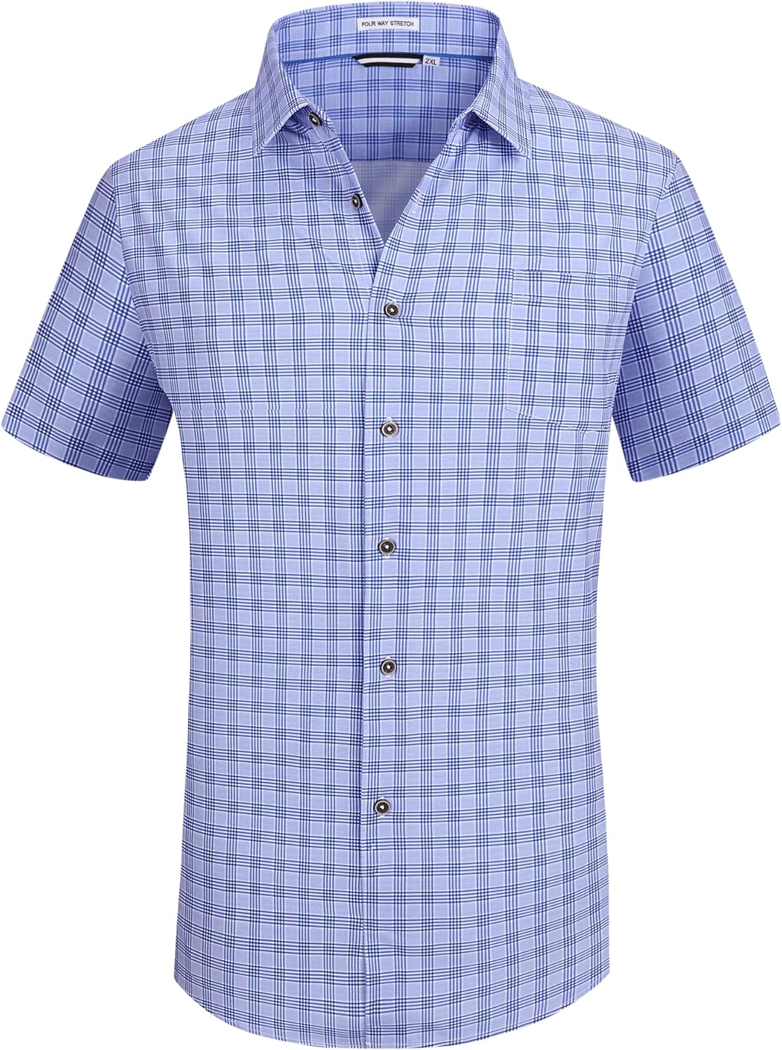 Alex Vando Mens Button Down Shirts Wrinkle Free 4-Way Stretch Short Sleeve Business Casual Shirt