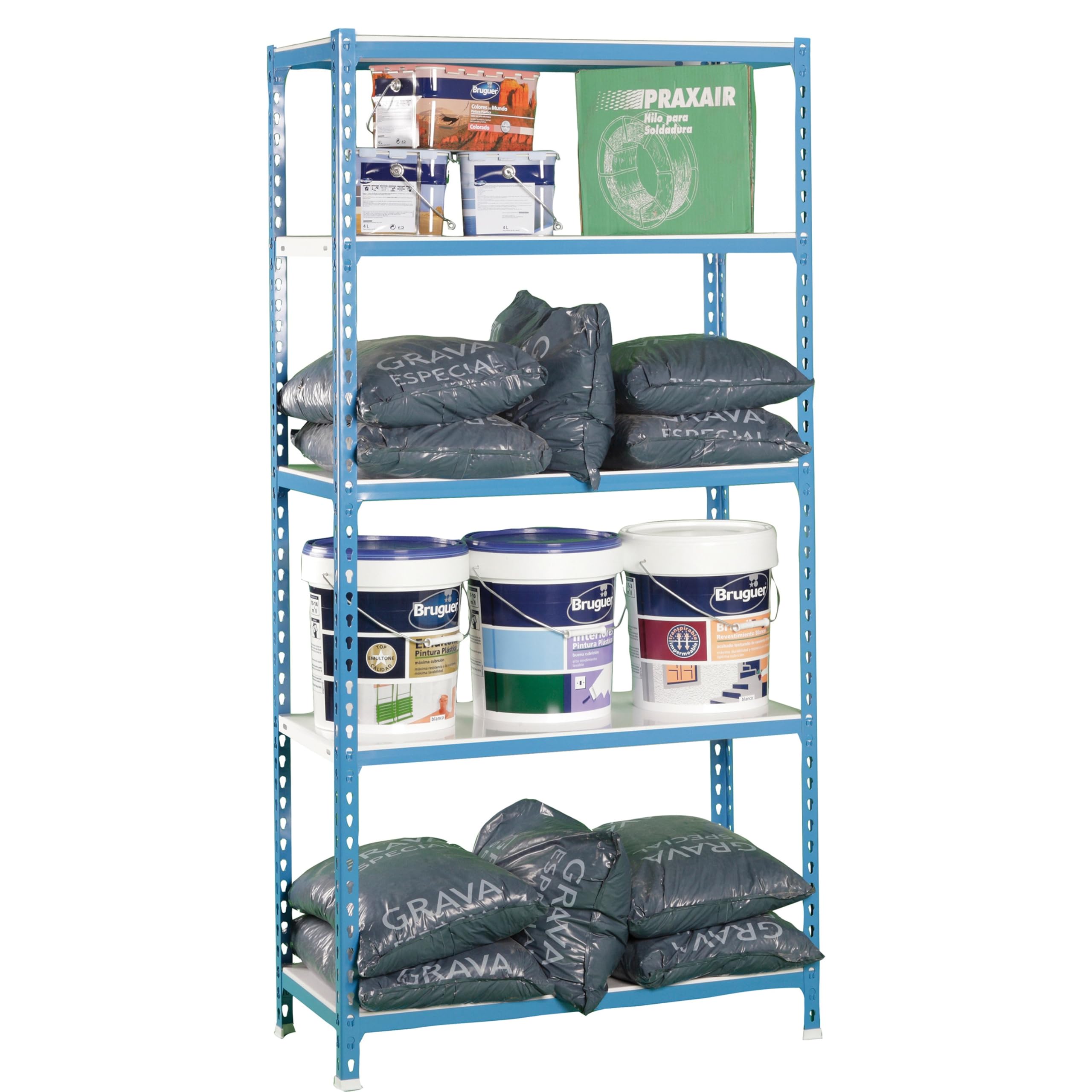 SimonRack Schwerlastregal, Lagerregal, 200x80x40 cm, Metallregal, Kellerregal, Biegestelle 180 kg, 5 Fachböden, Blau/Weiss - Simonclick
