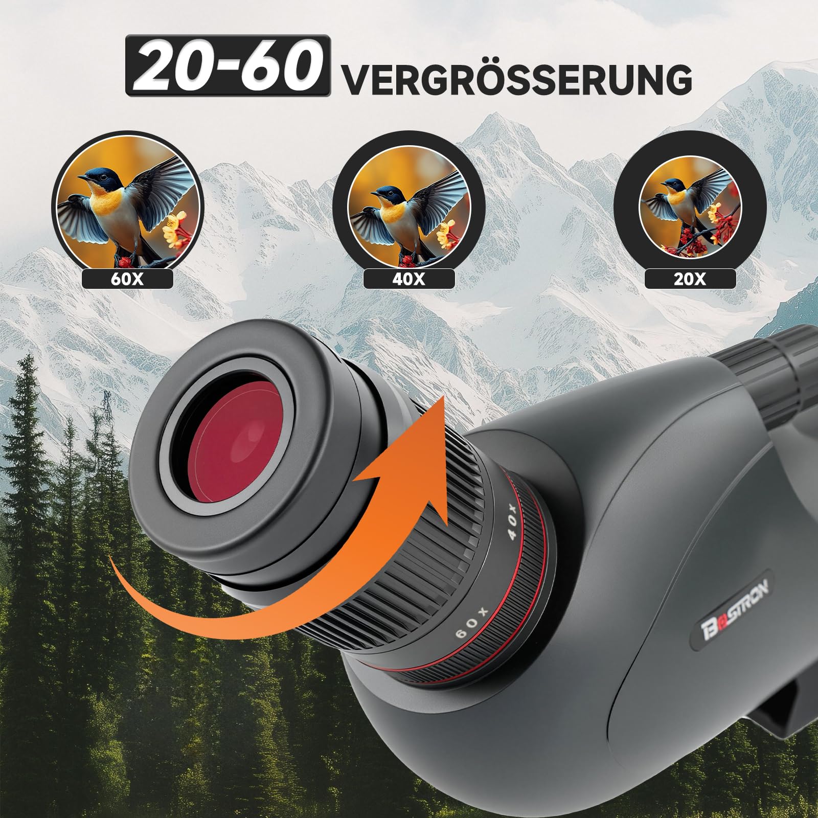 Spektiv 20-60x82 BAK4 FMC – IPX7 Wasserdichtes Fernrohr mit 27mm Okular für Vogelbeobachtung Jagd