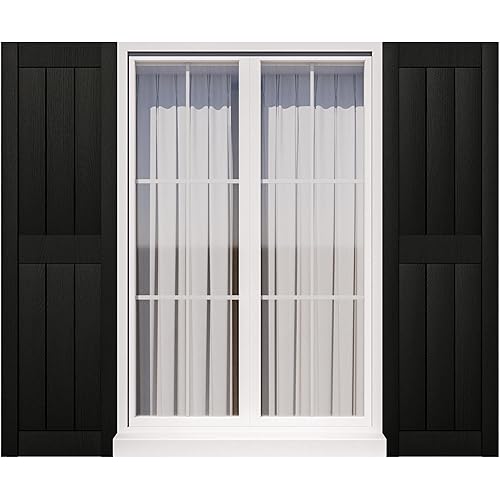 Exterior Window Shutters - Weather-Resistant Polypropylene, Easy DIY Install - Rustic Panel Shutters for Windows Outside, Vinyl, Brick, 14.5"W*59" H, Black
