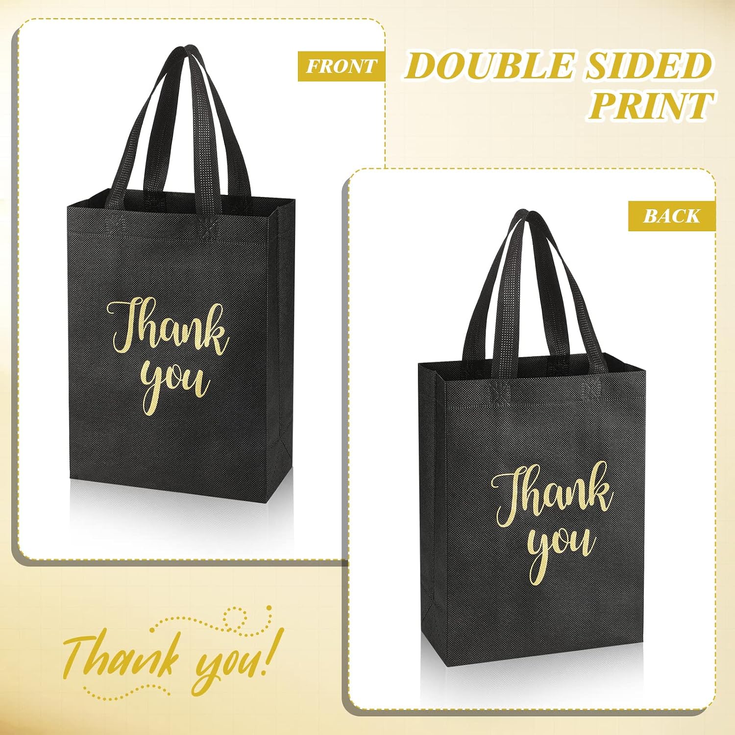 Roowest 50 Pcs Thank You Bags Bulk 10x8x4 Reusable Non-Woven image 5