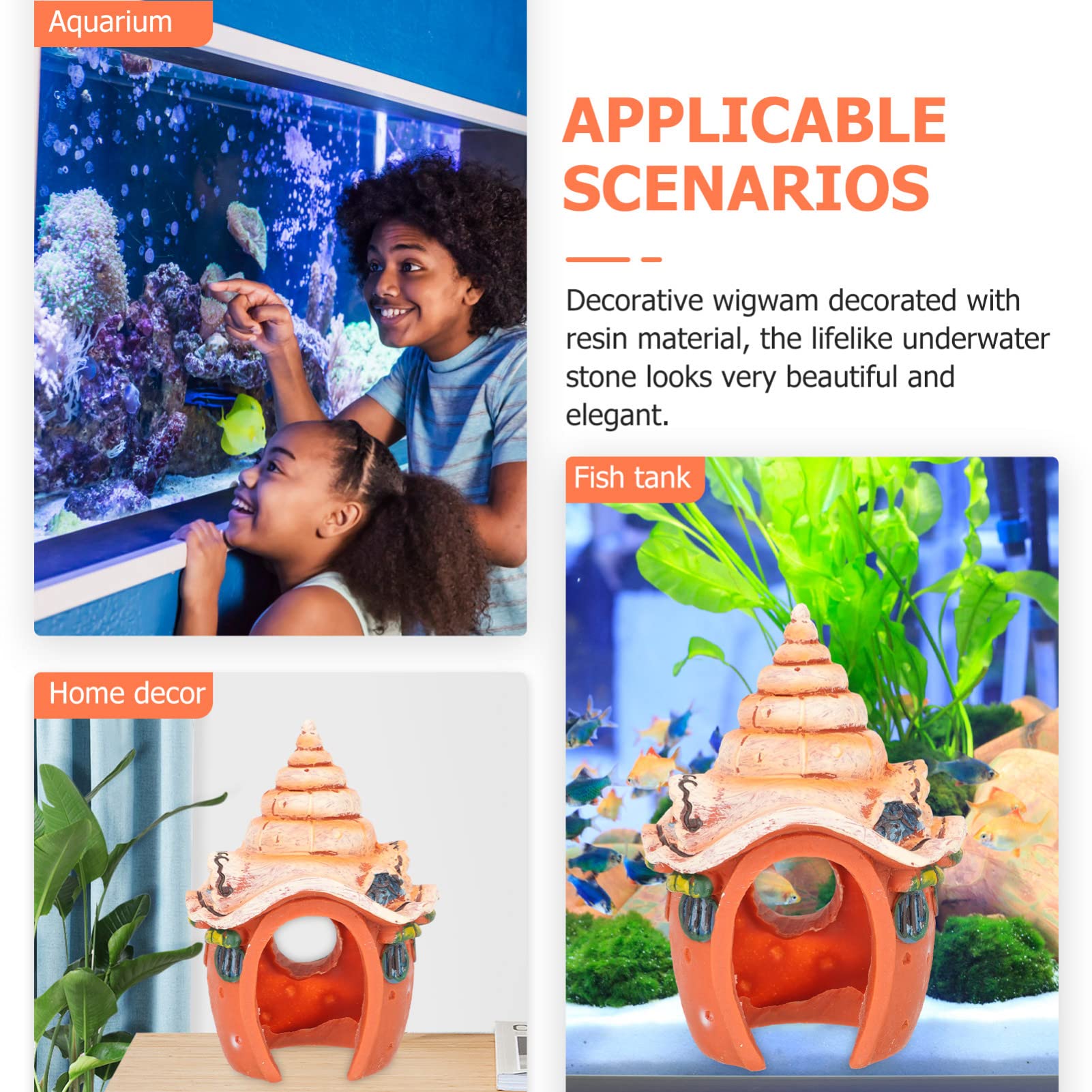 Decoración del acuario Acuario Castillo Casa Peces Ocultar Cueva Castillo Betta Peces Escondite Tortuga Ocultar Cueva Tanque De Peces Sala De Conchas Estatuas De Conchas Artificiales for Decoraciones