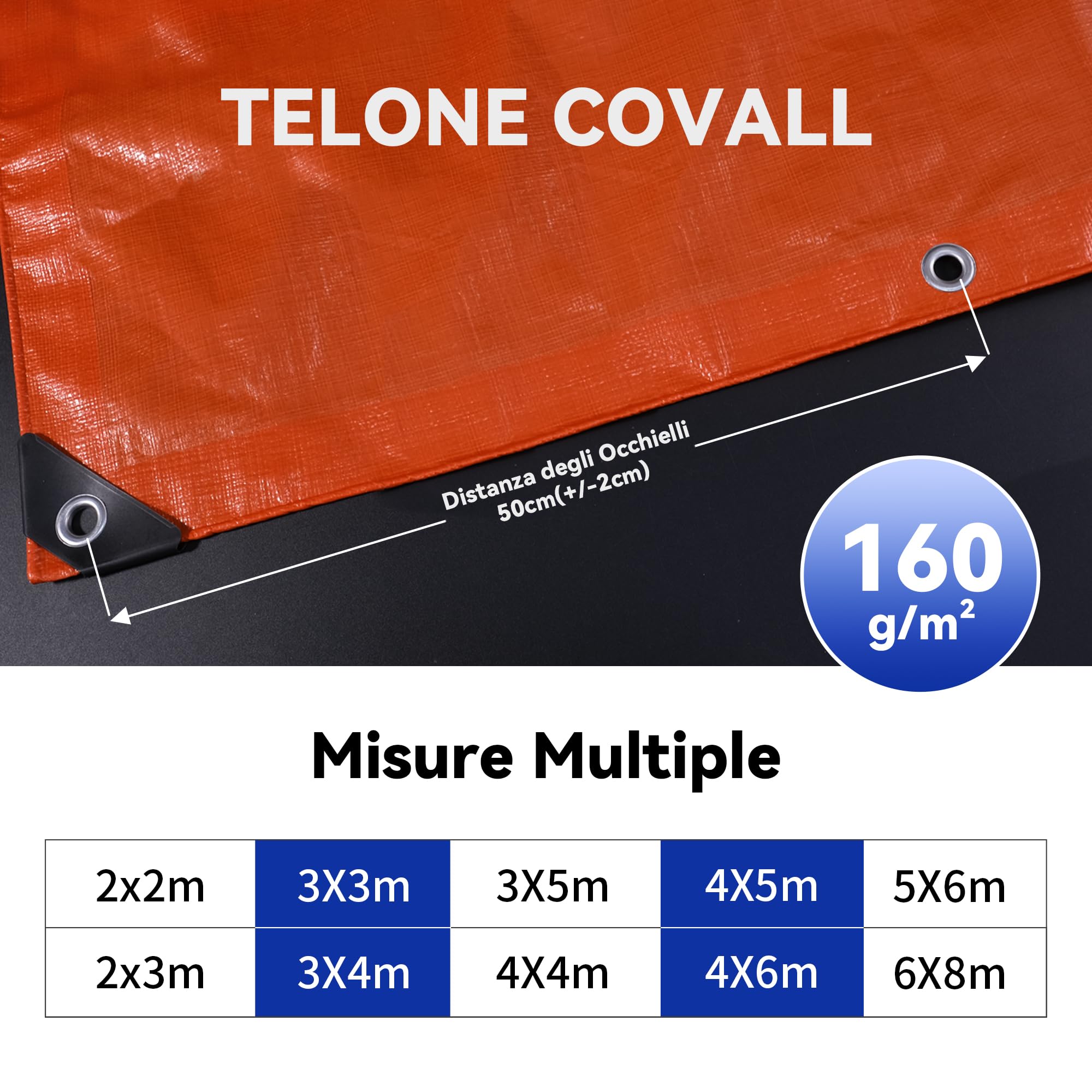 Telone Impermeabile Occhiellato 4x5m con Protezione UV - Telo da Esterno 160 g/m² per Copertura, Campeggio (Sotto Tenda), Giardino, Gazebo - Antipioggia e Copritutto - Arancione Brillante
