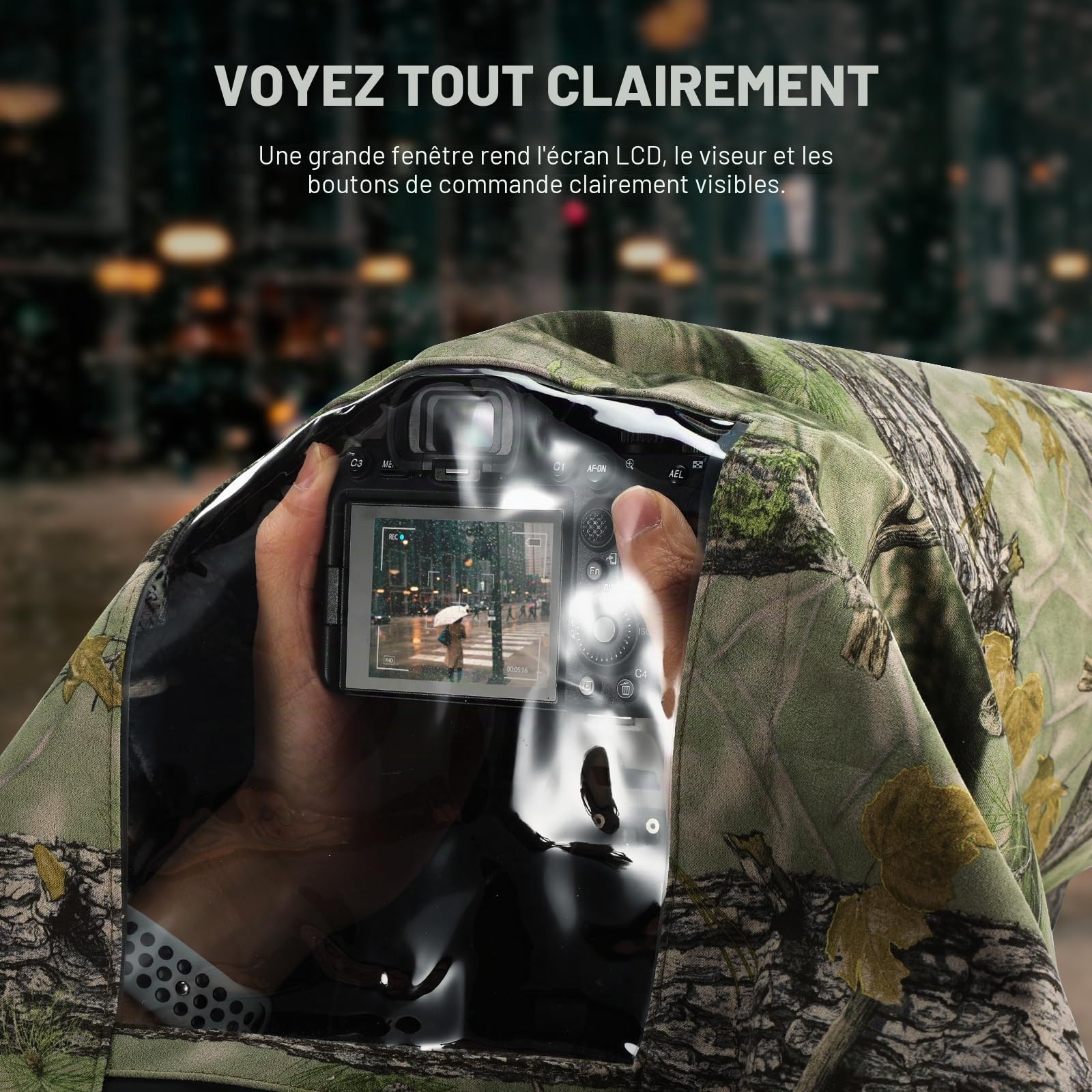 NEEWER Housse de Protection Contre la Pluie pour Appareil Photo Reflex numérique Canon, Sony, Nikon, Fujifilm et objectifs jusqu'à 400 mm, Camouflage des Deux côtés, en Nylon Vert PB020