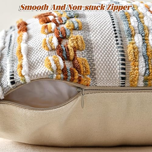 Miniatura 3 de AmHoo Juego de 2 fundas de almohada de felpilla con textura a rayas, bohemias, estéticas con borlas, tejidas, fundas de almohada decorativas para