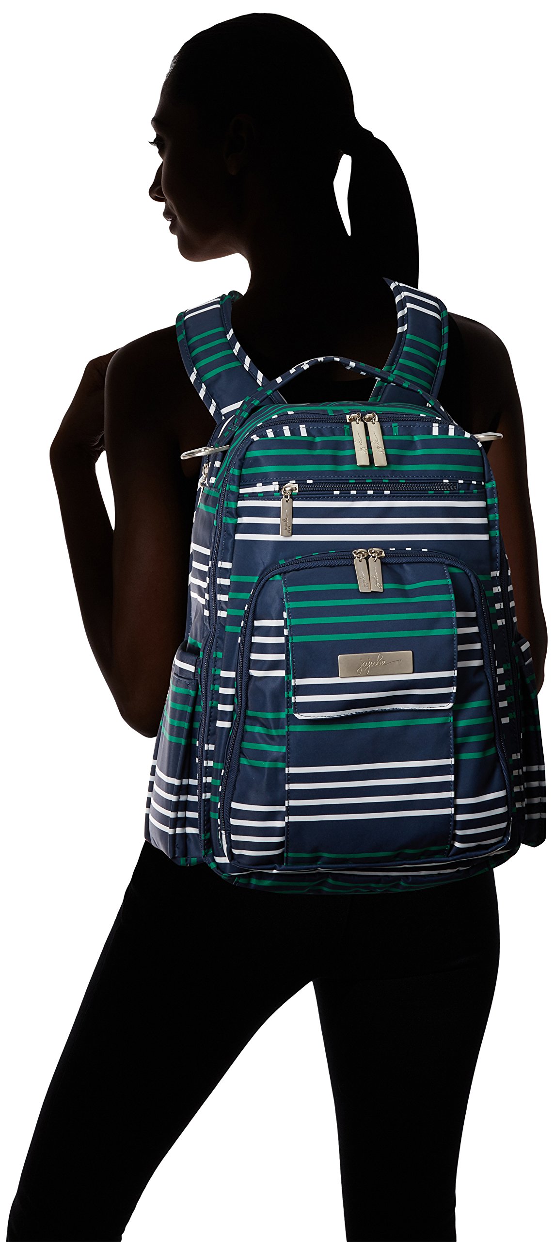Ju-Ju-Be Navy and Green Striped Backpack JuJuBe Be Right Back Multi-Functional Structured Backpack  main image 2