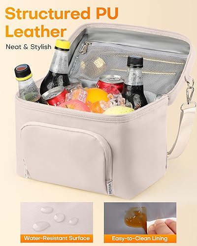 Miniatura 4 de HOTOR Lonchera para mujer  Bolsa de almuerzo aislada con amplia capacidad de 8 litros, bolsa enfriadora de piel sintética, resistente al agua y