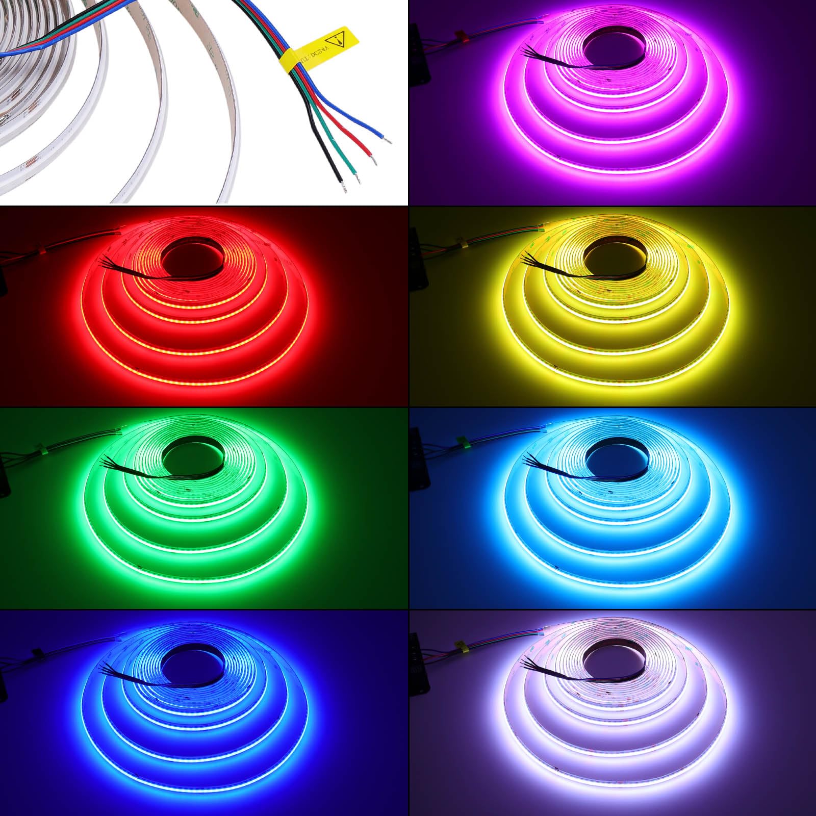 GOMING Riflettore Lineare 10M 24V RGB Striscia LED COB Flessibile 576LEDs/M | 14W/M Alta Luminosità Non Impermeabile IP20 Nastri LED per Decorazione Interna(RGB Controller e Alimentatore Non Inclusi)