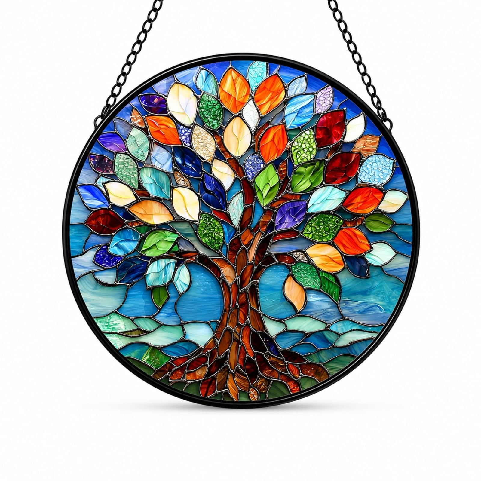 1 Pack Acrylic Sun Catchers for Windows Hanging Ornament, 2D Tree of Life Garden Mirror Window Decorations, Sun Catcher with Colorful Light Reflections, Durable Home Decoration (20cm)