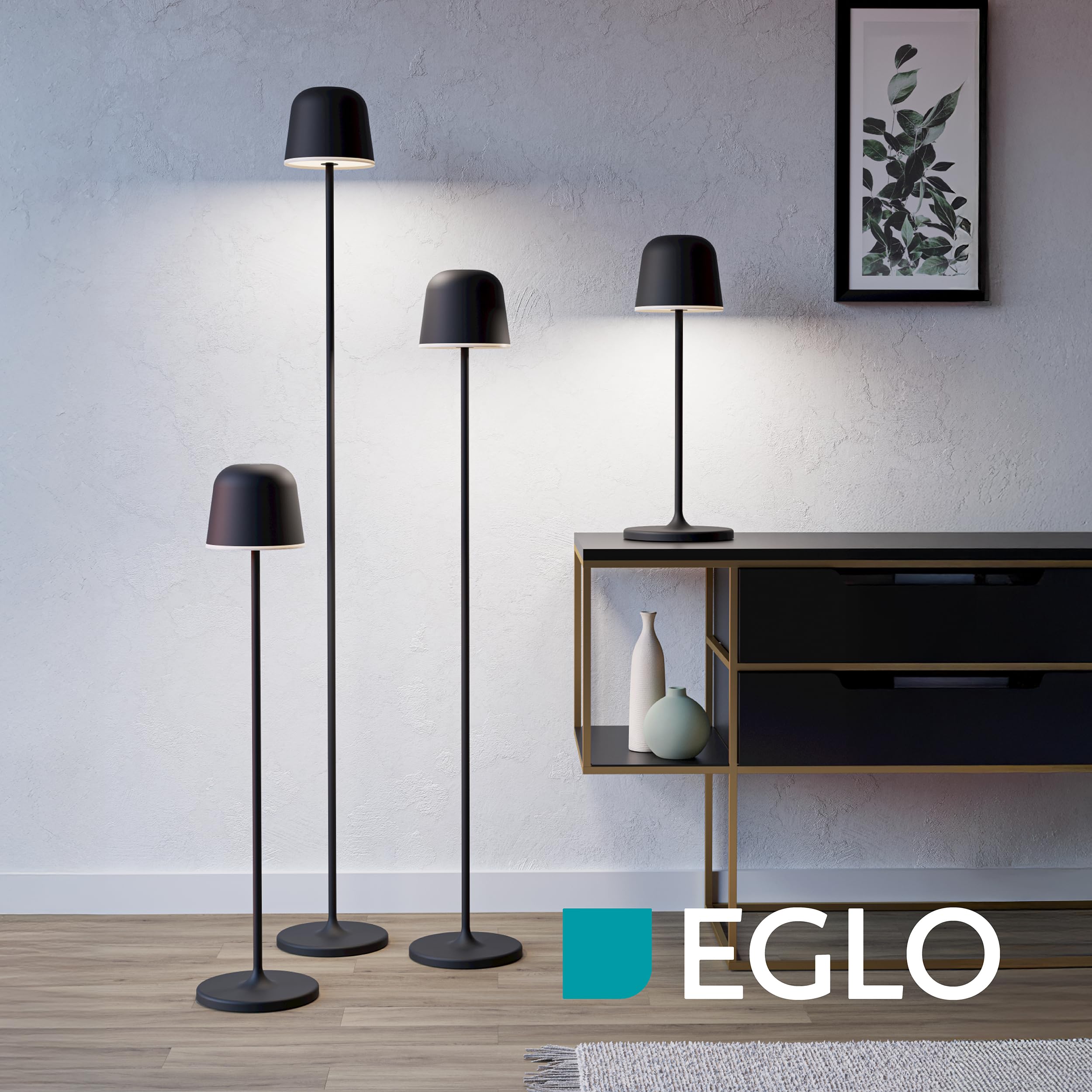 EGLO Mannera-L Lampa stojąca LED na baterie, bezprzewodowa lampa stojąca z funkcją ściemniania, lampa do salonu z metalu w kolorze czarnym, do użytku na zewnątrz i wewnątrz, IP54