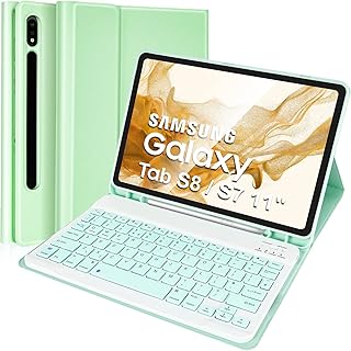 Lively Life Keyboard Case for Samsung Galaxy Tab S8 (SM-X700/X706 2022), Tab S7 (SM-T870/T875/T876 2020) 11" Tablet, UK Layout, Magnetic Detachable Keyboard with Slim PU Case, Green