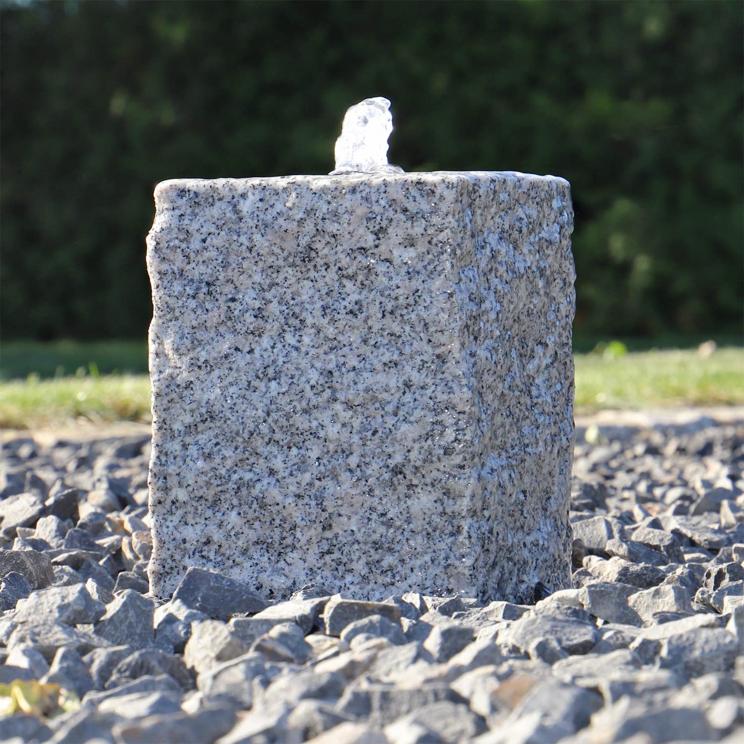 CLGarden Granit Quellsteinbrunnen Naturstein Brunnen klein Garten Granitbrunnen Komplettset Säule mit LED Licht