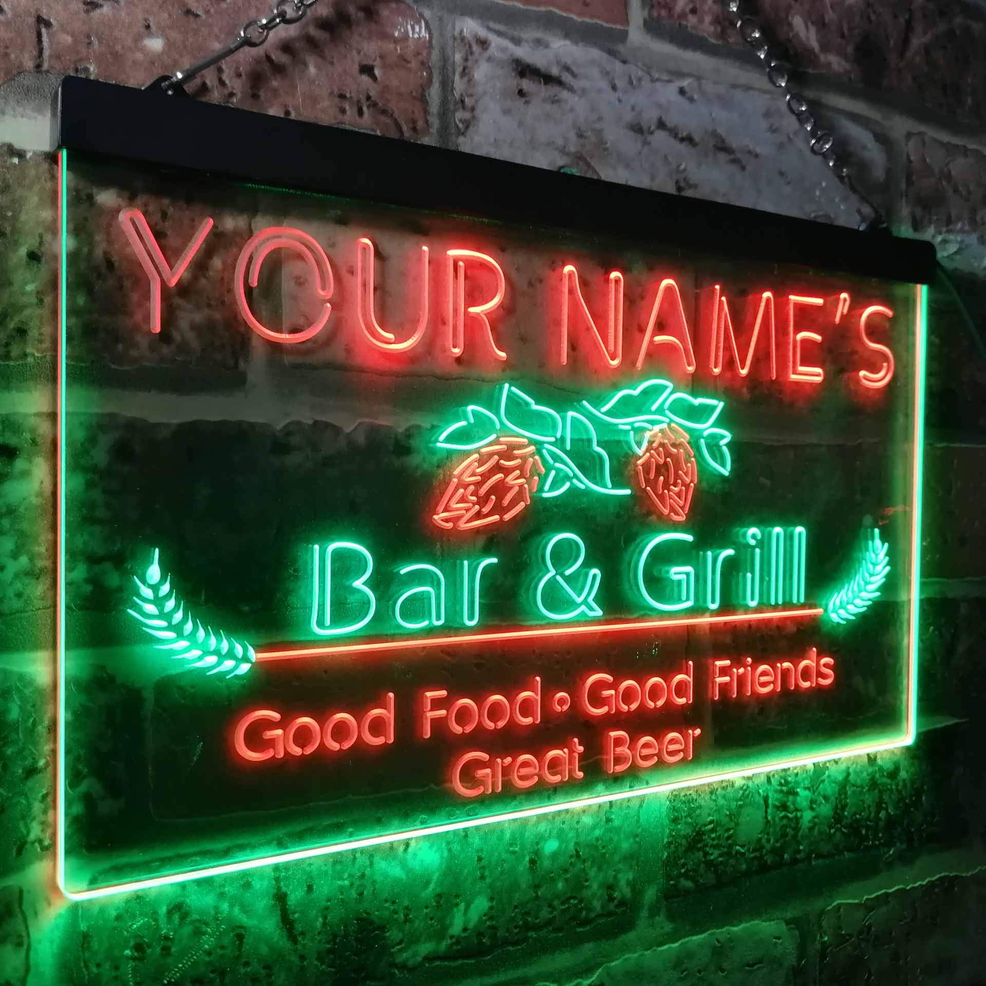 Personalized Your Name Est Year Theme Bar Grill Kitchen Beer Dual Color LED Enseigne Lumineuse Neon Sign Vert et rouge 600 x 400mm st6s64-pr1-tm-gr