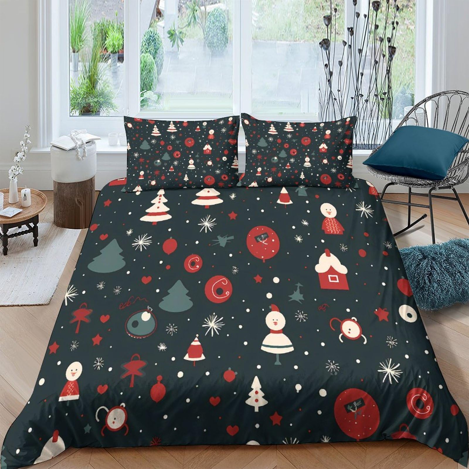 Ctjqhvkz Style-8 3D Printed Christmas Tree Fitted Sheet Microfiber Soft Red Snowflake Mattress Cover For Bedroom Guest Room Decor Single（135X200cm）