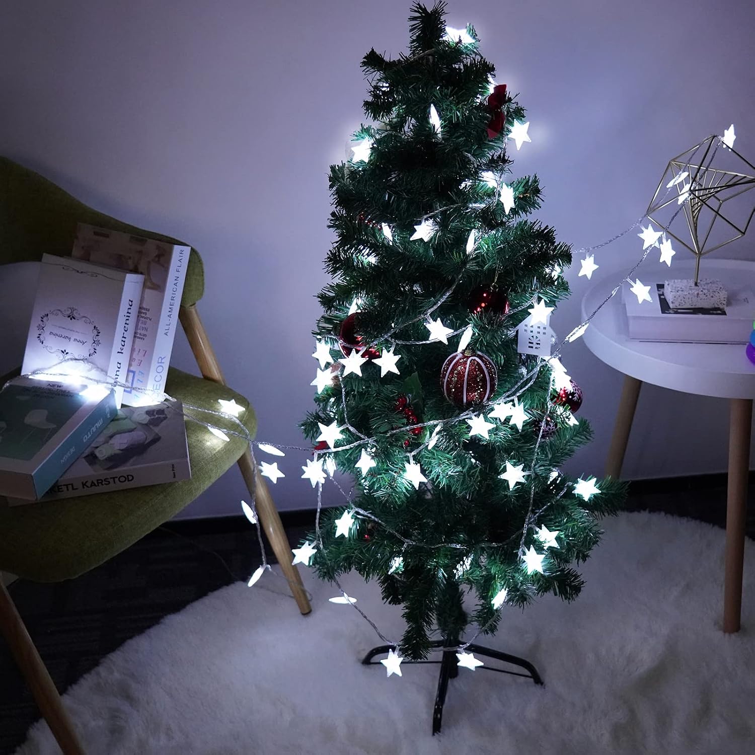Koxly Star String Lights 49 Ft 100 LED 8 Modes Plug in Twinkle Light with Remote Control Fairy Lights for Bedroom Indoor Outdoor Christmas Tree Room Decor Warm White and Cool White