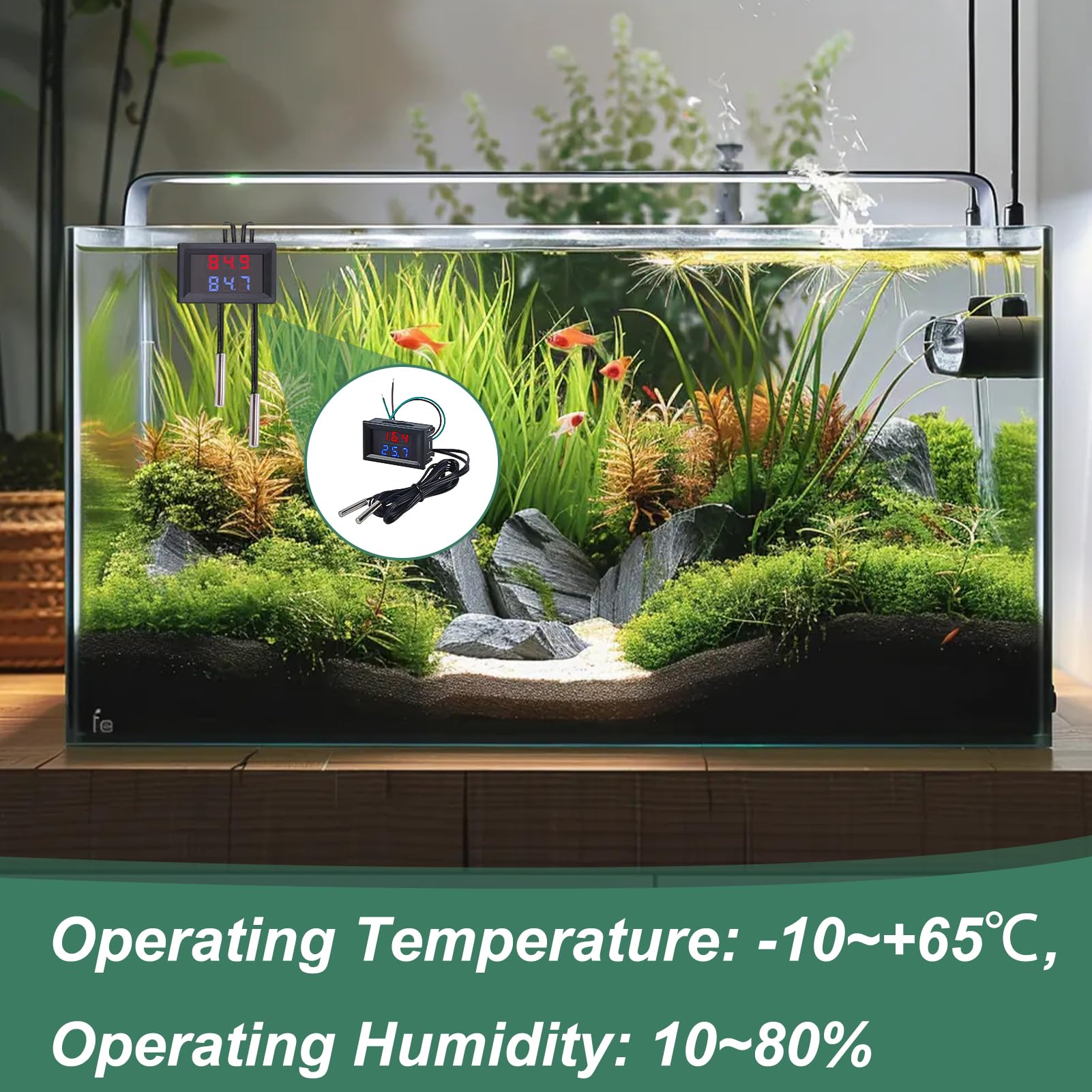Termometro digitale a LED doppio display con 2 sonde impermeabili DC 4-28V -55°C a +120°C per acquario frigorifero incubatore