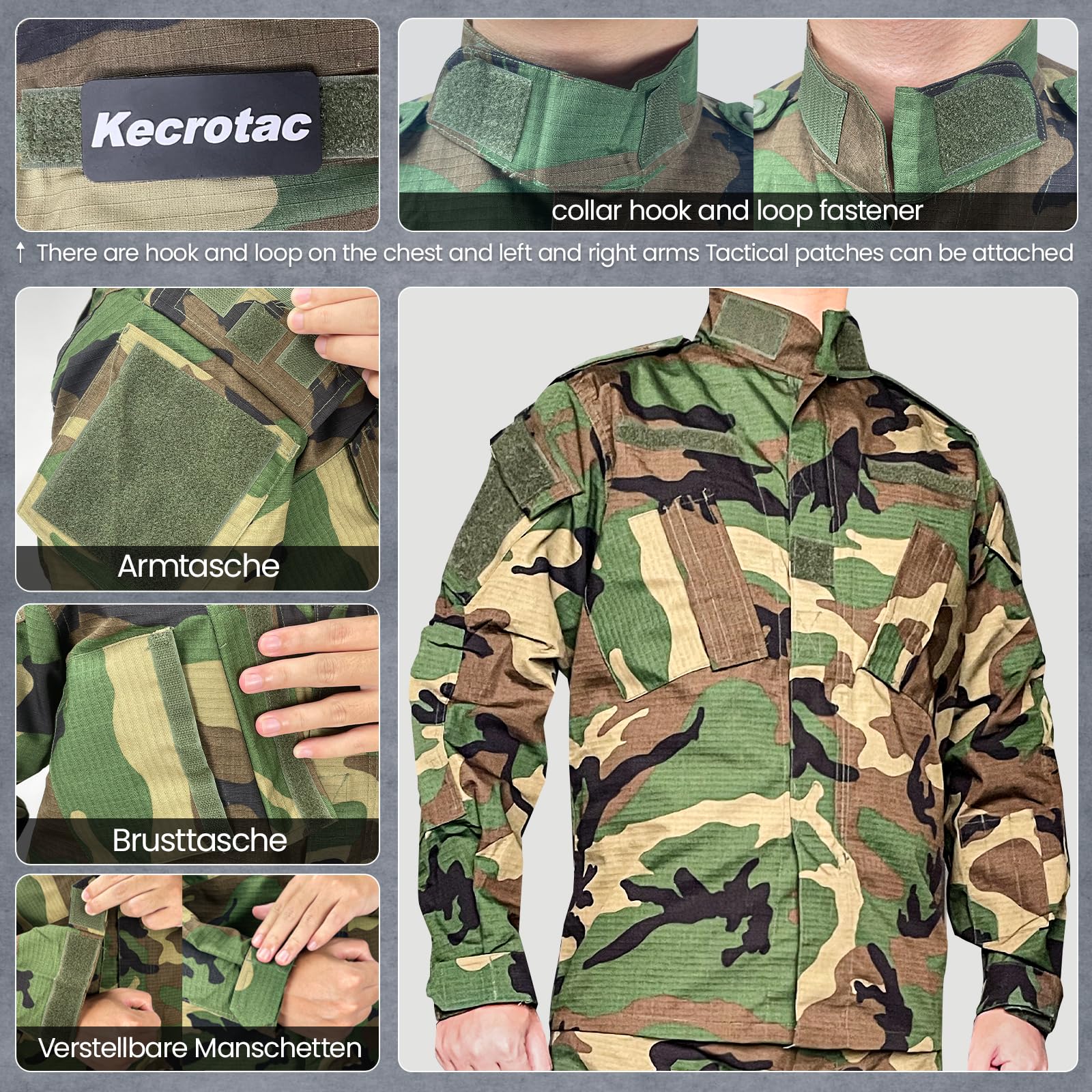 Tactical Military Camo BDU Uniform Set für Männer Kampfhemd und Hosen Ripstop Kleidung für Outdoor Jagd Airsoft Paintball