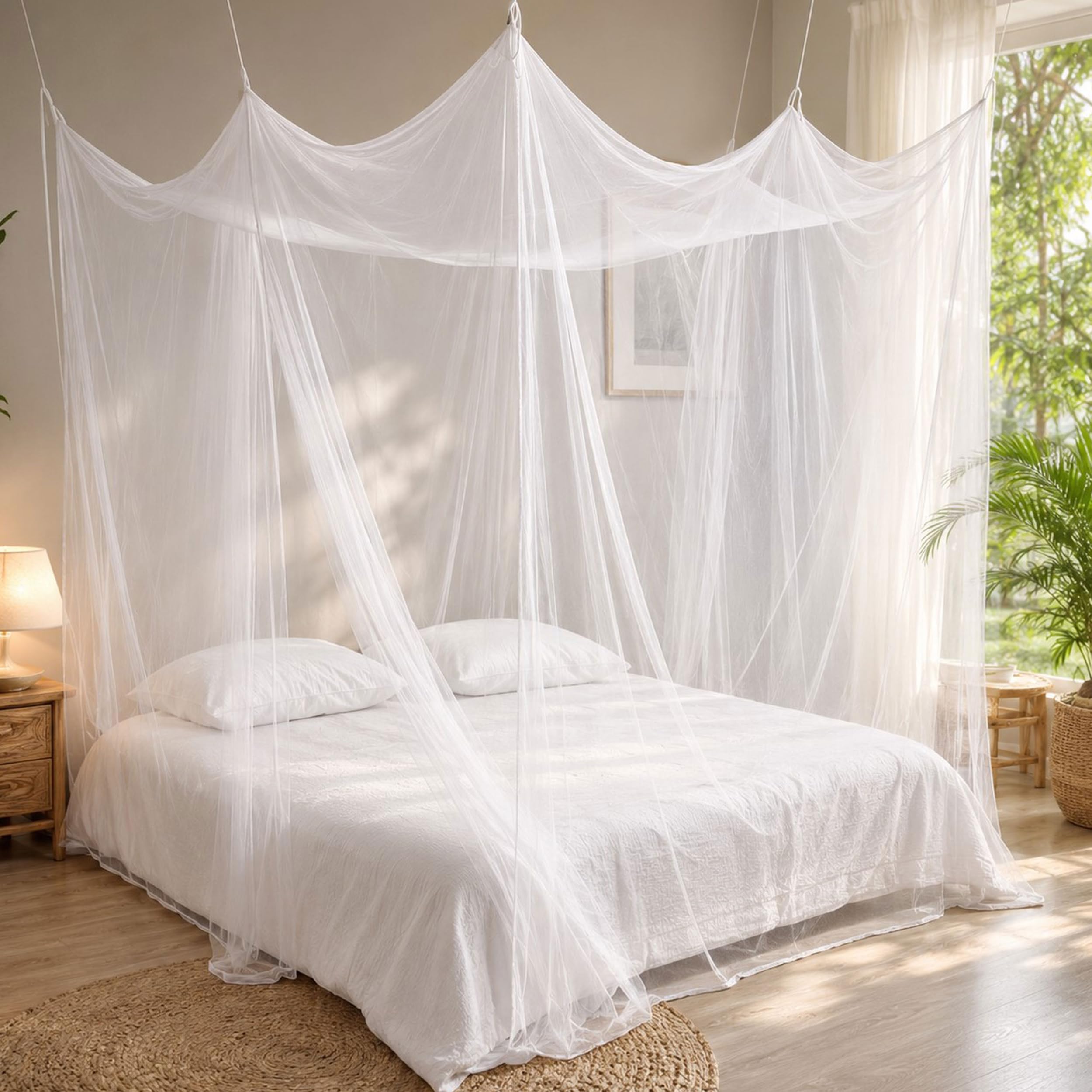 MOSKITONETZ Doppelbett XXL - 240x220x230, XXL Mückennetz für Bett, feinste Löcher, rechteckiger Netzvorhang Reise, Insektenschutz, 2 Einträge, einfache Anbringung, Tragetasche