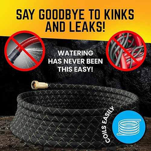 Miniatura 3 de PowerFlow Manguera de jardín, no expansible de 25 pies, manguera de agua de metal de acero inoxidable de alta calidad con piel de tela duradera,