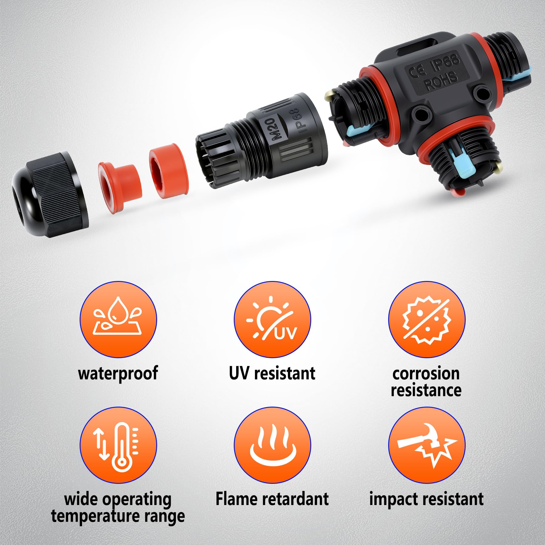 6 Piezas Conectores de Cable IP68 Impermeables, para Diámetro de Cable Ø3-12 mm, 3 Pines Empalmes Cables Electricos, Conexión rápida