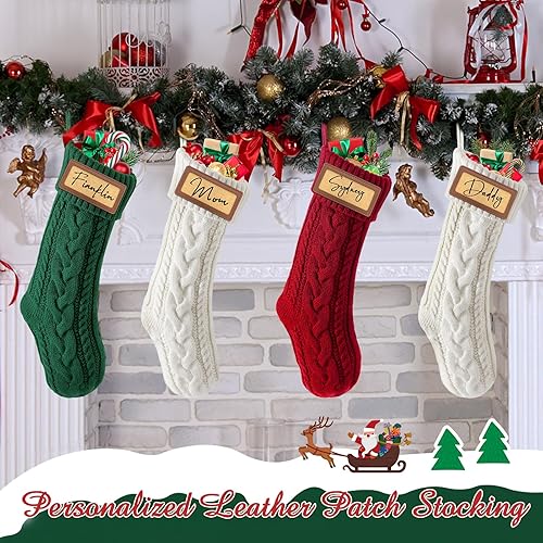 Miniatura 4 de steo spce Calcetines de Navidad personalizados con parches de cuero, medias de Navidad familiares con nombre, medias de Navidad grandes de punto de