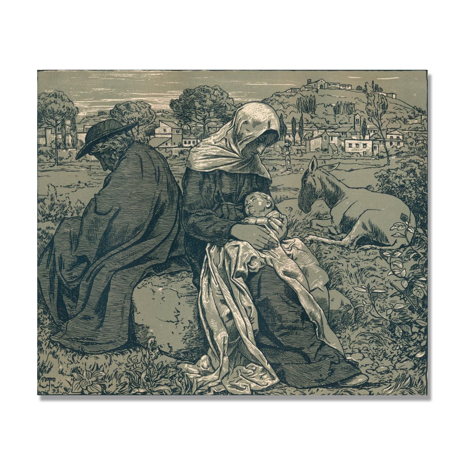 NHLDZYH Hans Thoma Style Canvas Wall Art - (Rest Along The Way), German Romantic Realism Painting with Symbolic Nature, Rustic Country Home Decor. 50x60cm-19.6x23.6in. Only Canvas