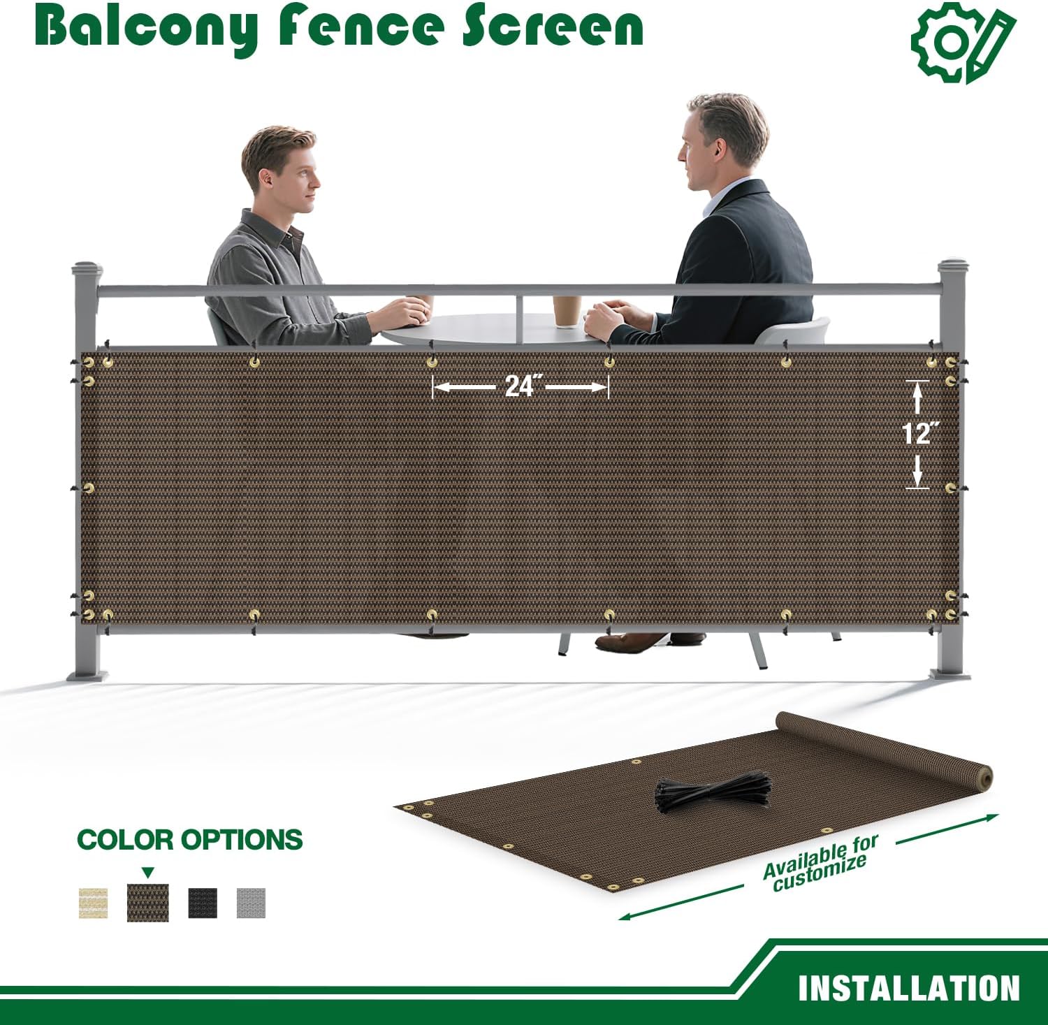 2.5'x7' Balcony Privacy Screen Fence Panels Outdoor Deck Shade Fencing, Apartments Railing Cover UV Protection Outside Screen for Patio Porch, Brown